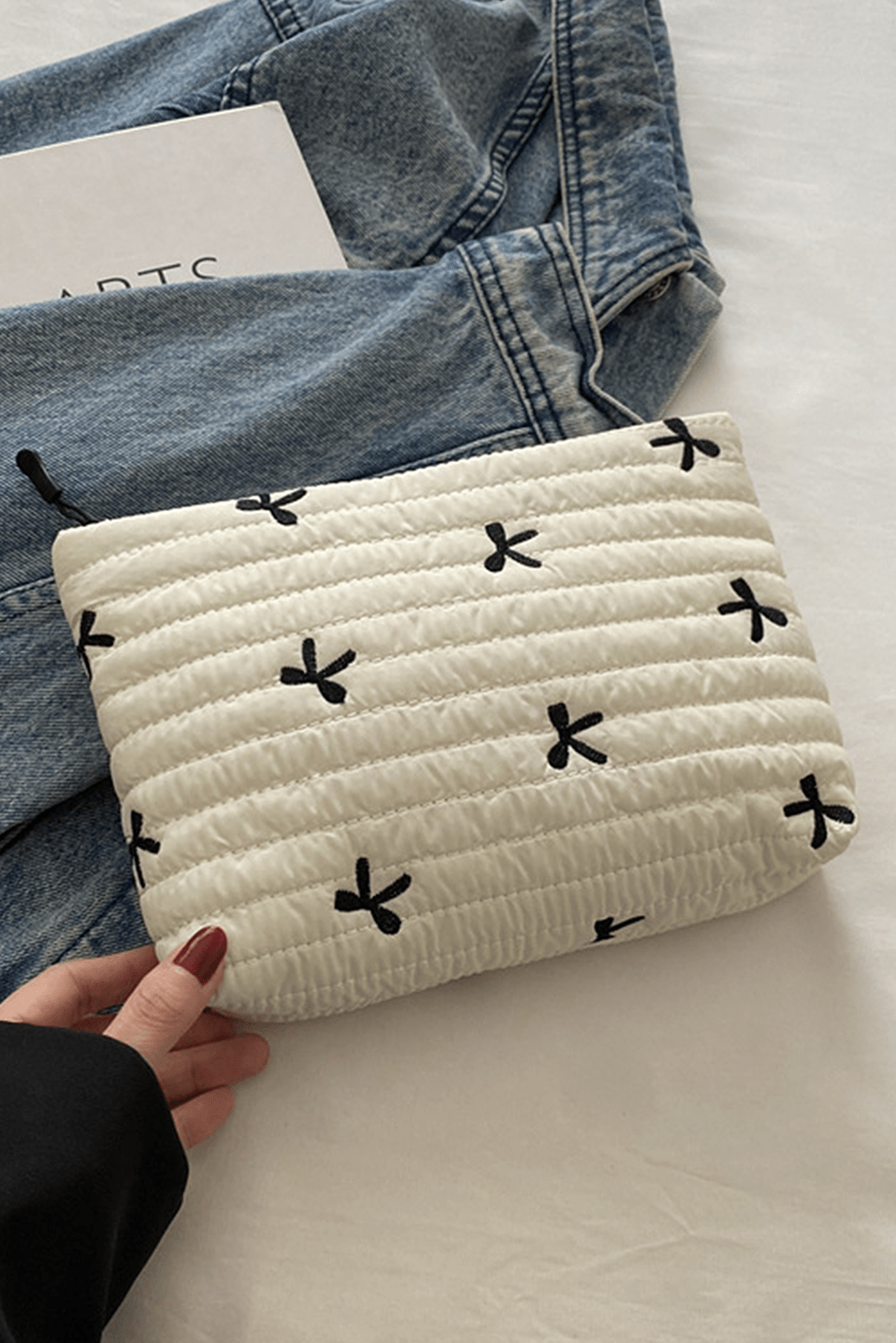 White Bow Quilted Makeup Bag - MAD RUFFI