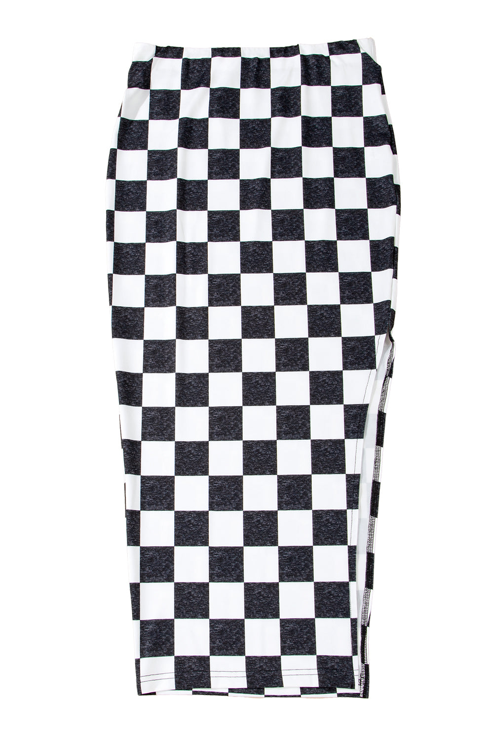 White Checkered Print Side Slit Slim Fit Midi Skirt - MAD RUFFI