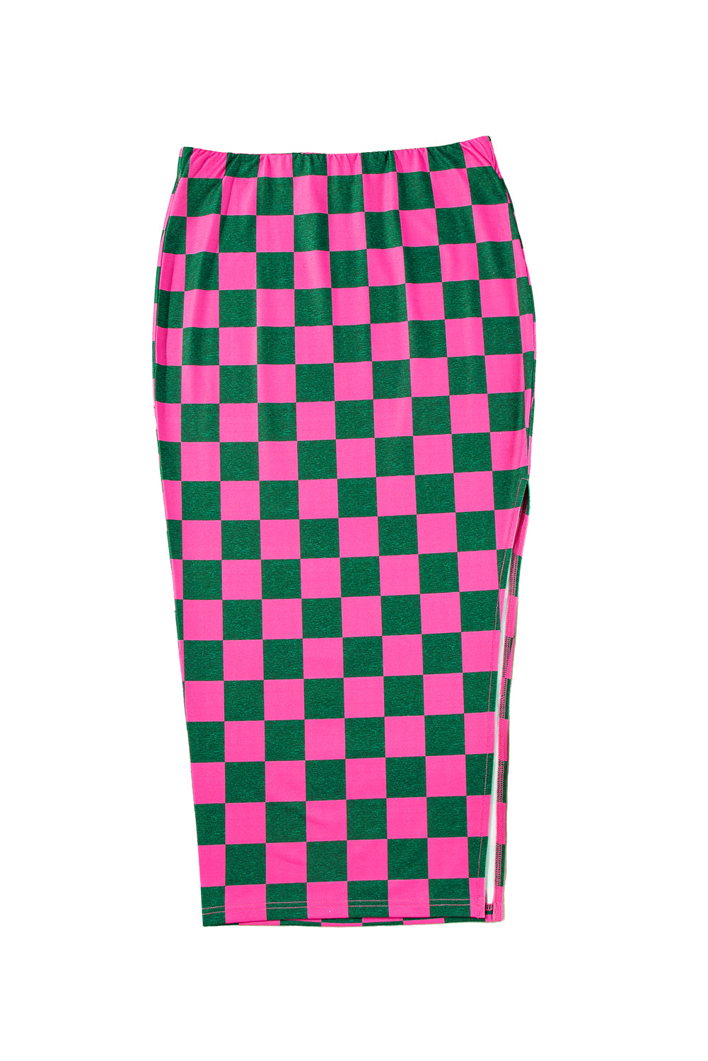 White Checkered Print Side Slit Slim Fit Midi Skirt - MAD RUFFI