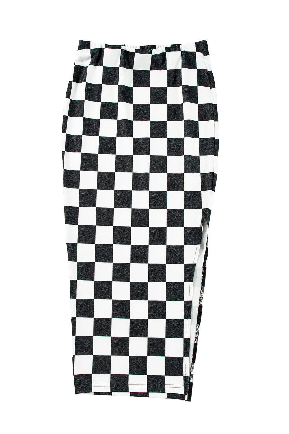 White Checkered Print Side Slit Slim Fit Midi Skirt - MAD RUFFI