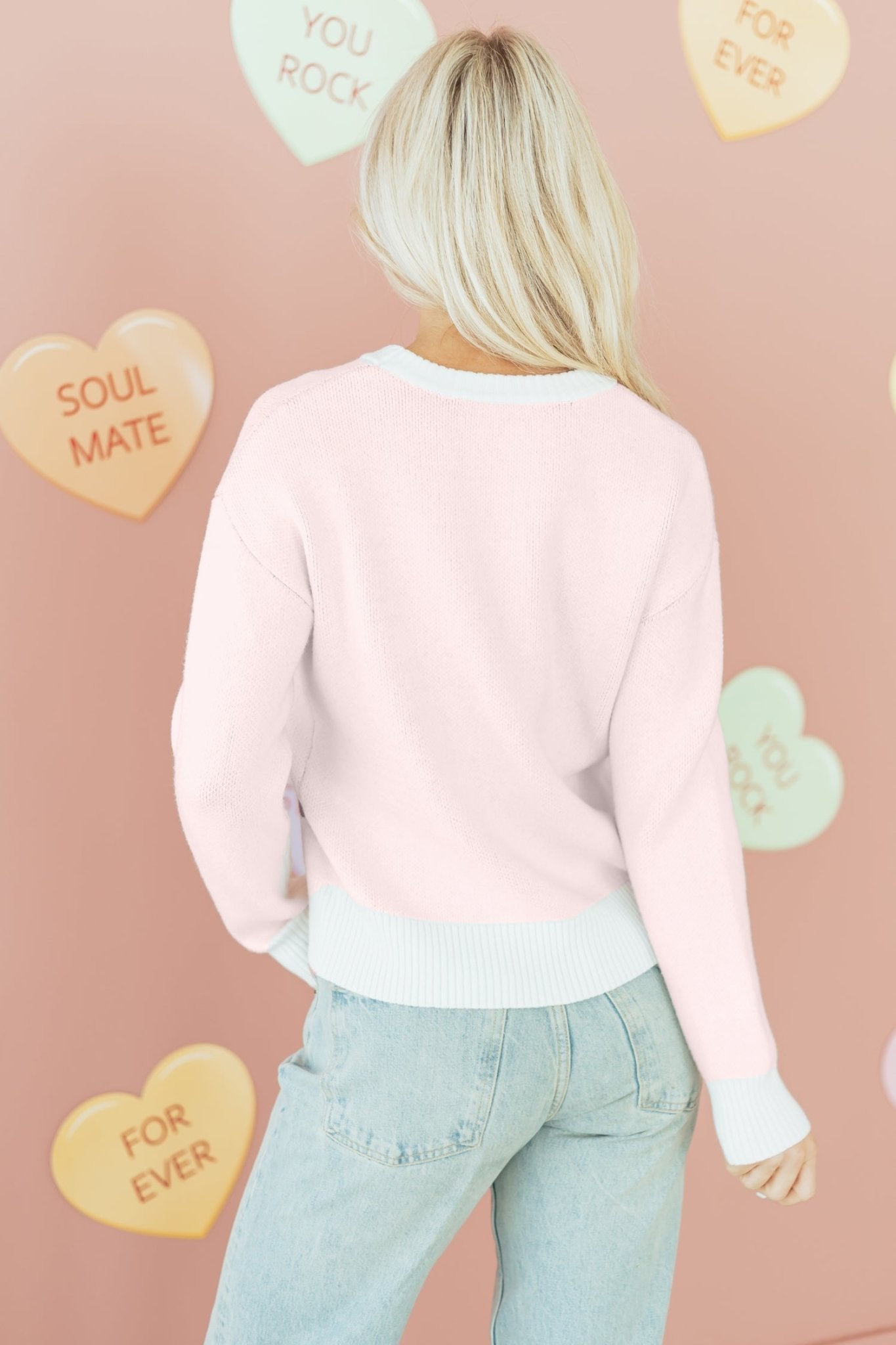 White Cherry Pattern Drop Shoulder Sweater - MAD RUFFI