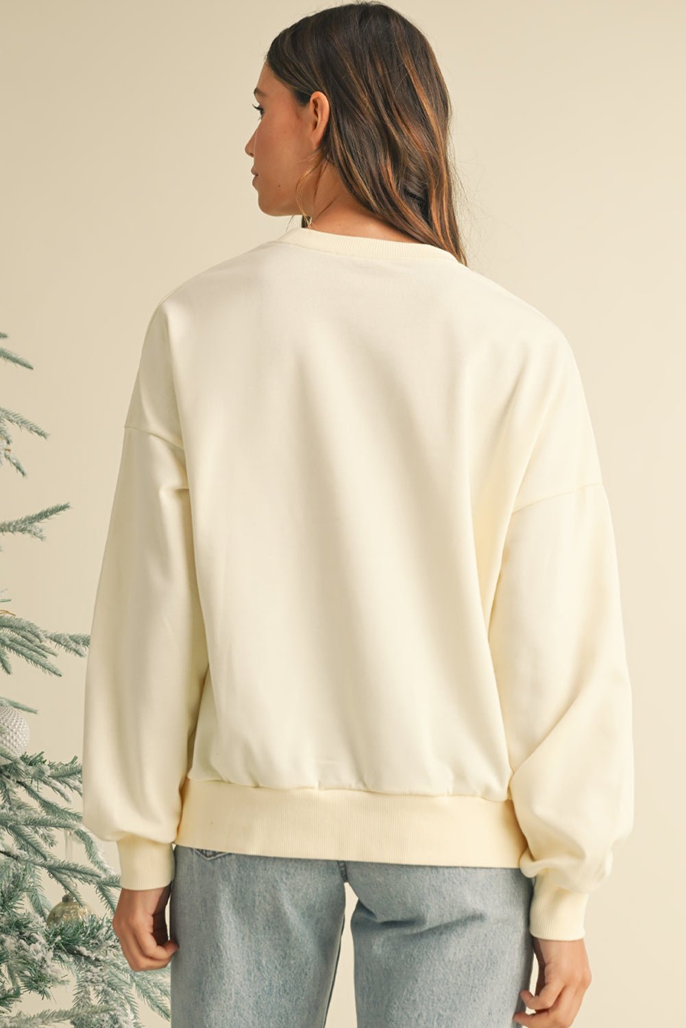 White Colorblock Patchwork Drop Sleeve Sweatshirt - MAD RUFFI