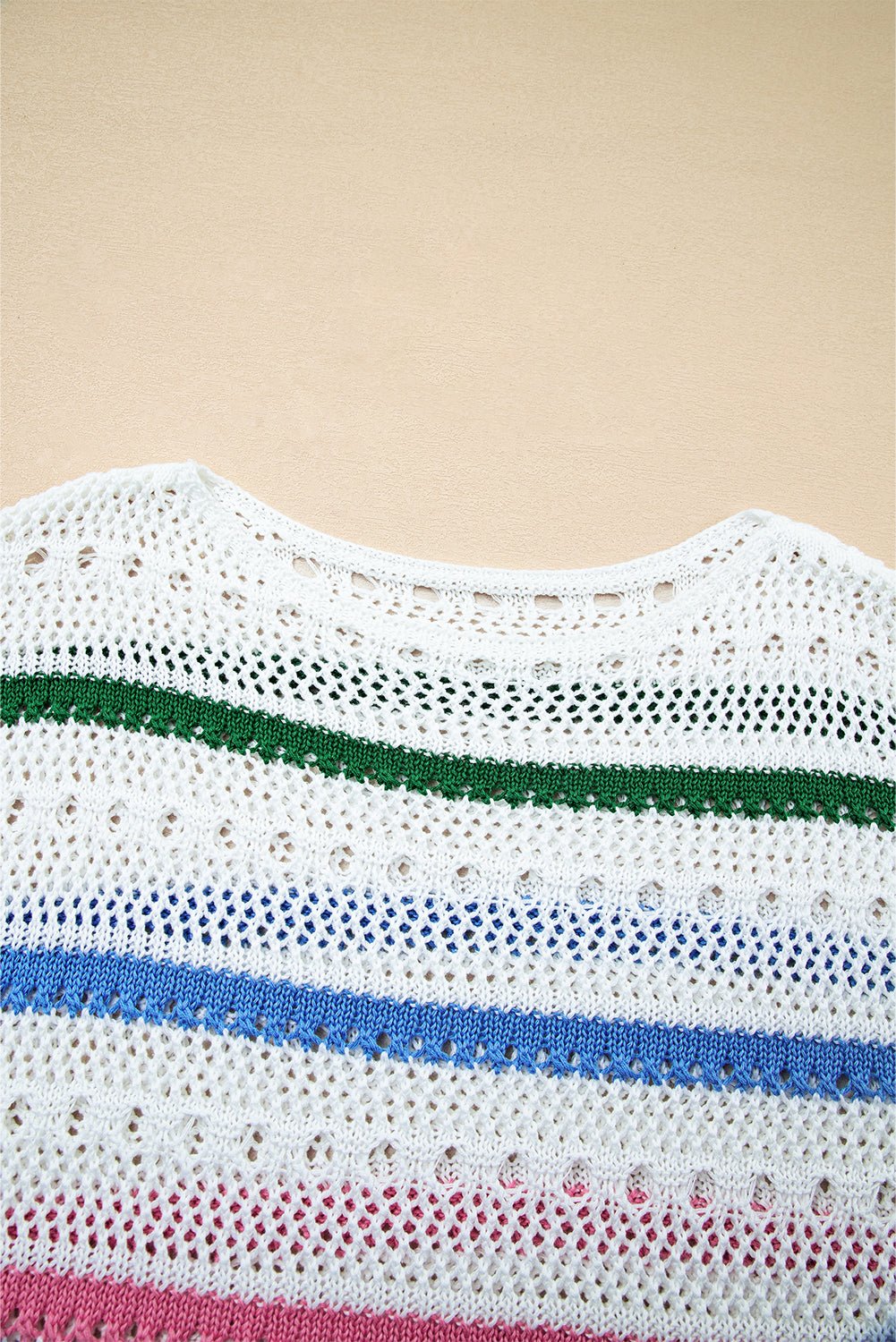 White Colorblock Striped Pointelle Knit Sweater - MAD RUFFI