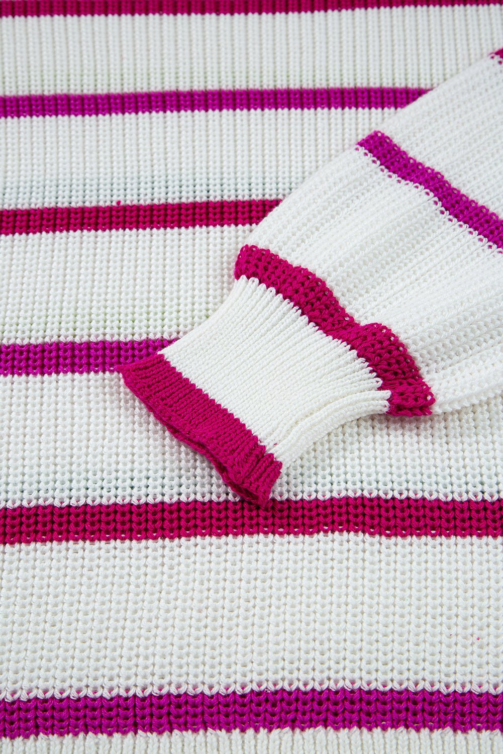 White Colorful Striped Drop Shoulder Crew Neck Sweater - MAD RUFFI