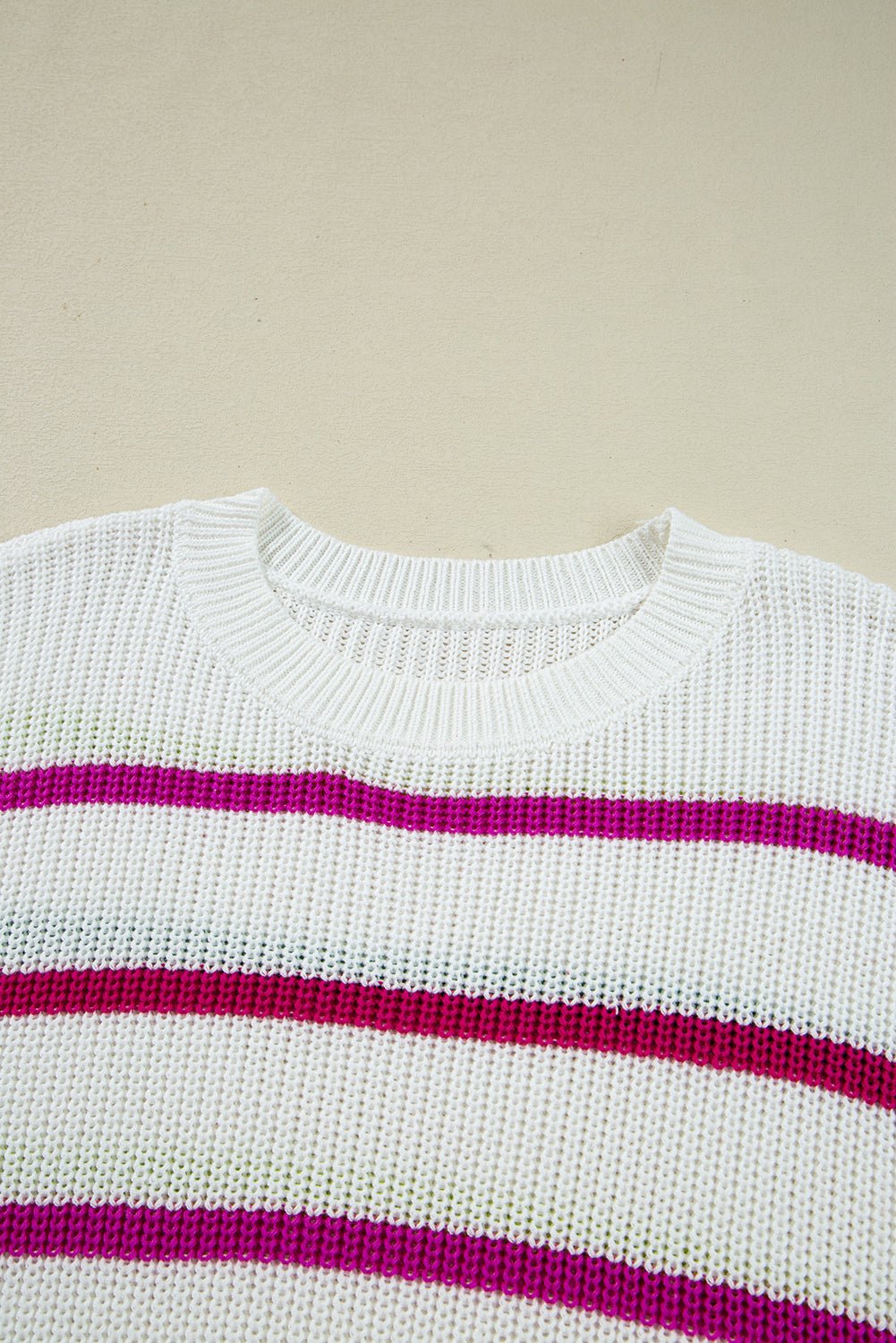 White Colorful Striped Drop Shoulder Crew Neck Sweater - MAD RUFFI