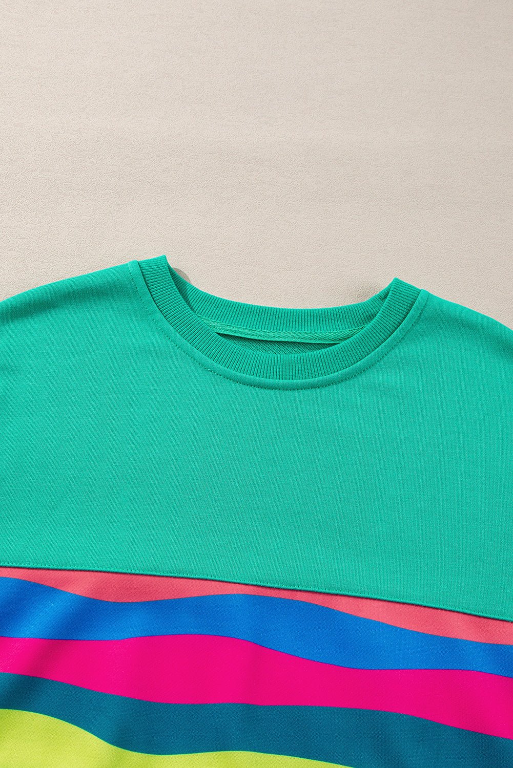 White Colorful Striped Round Neck Long Sleeve Top - MAD RUFFI