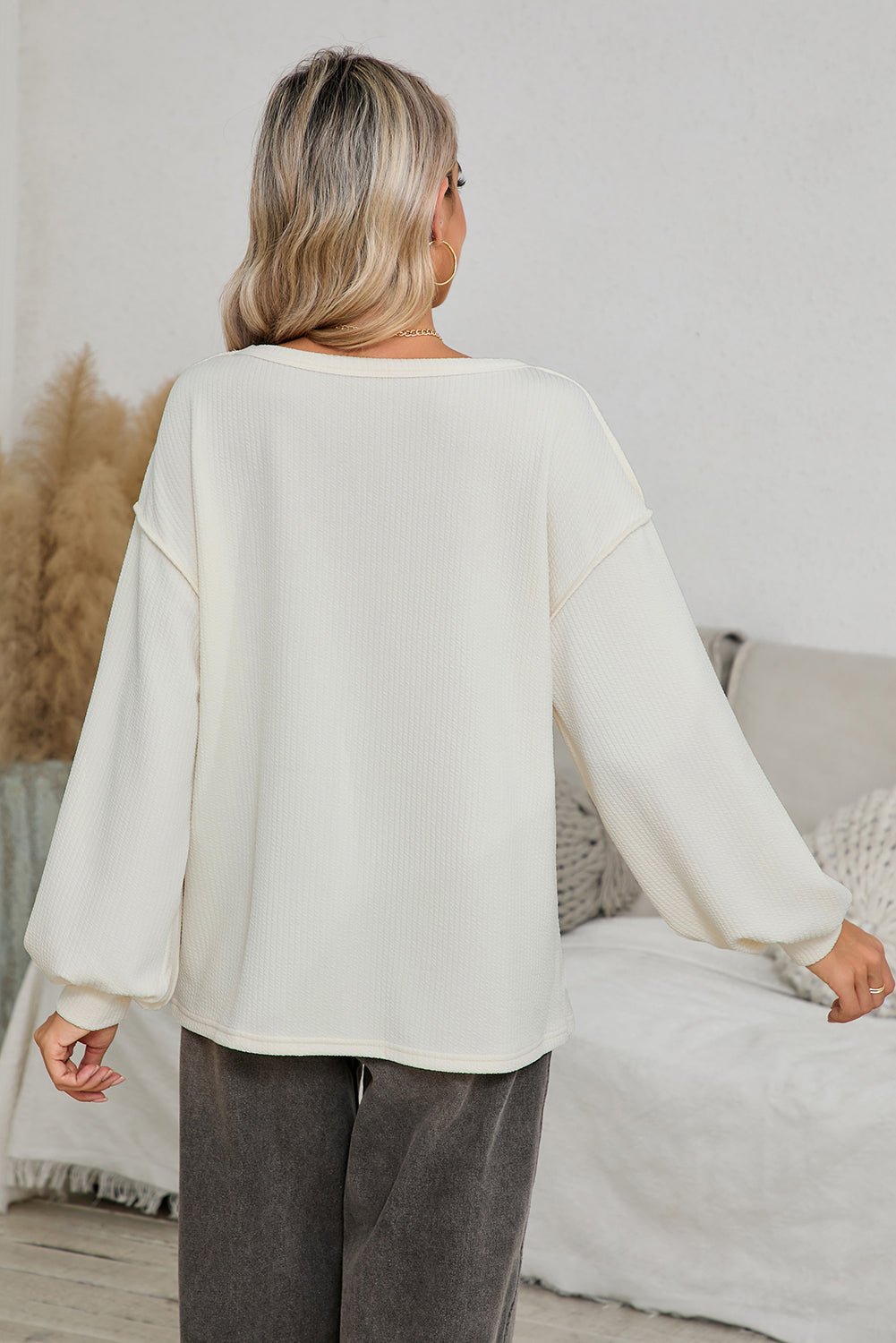 White Corded Exposed Seam Patchwork Drop Sleeve Top - MAD RUFFI