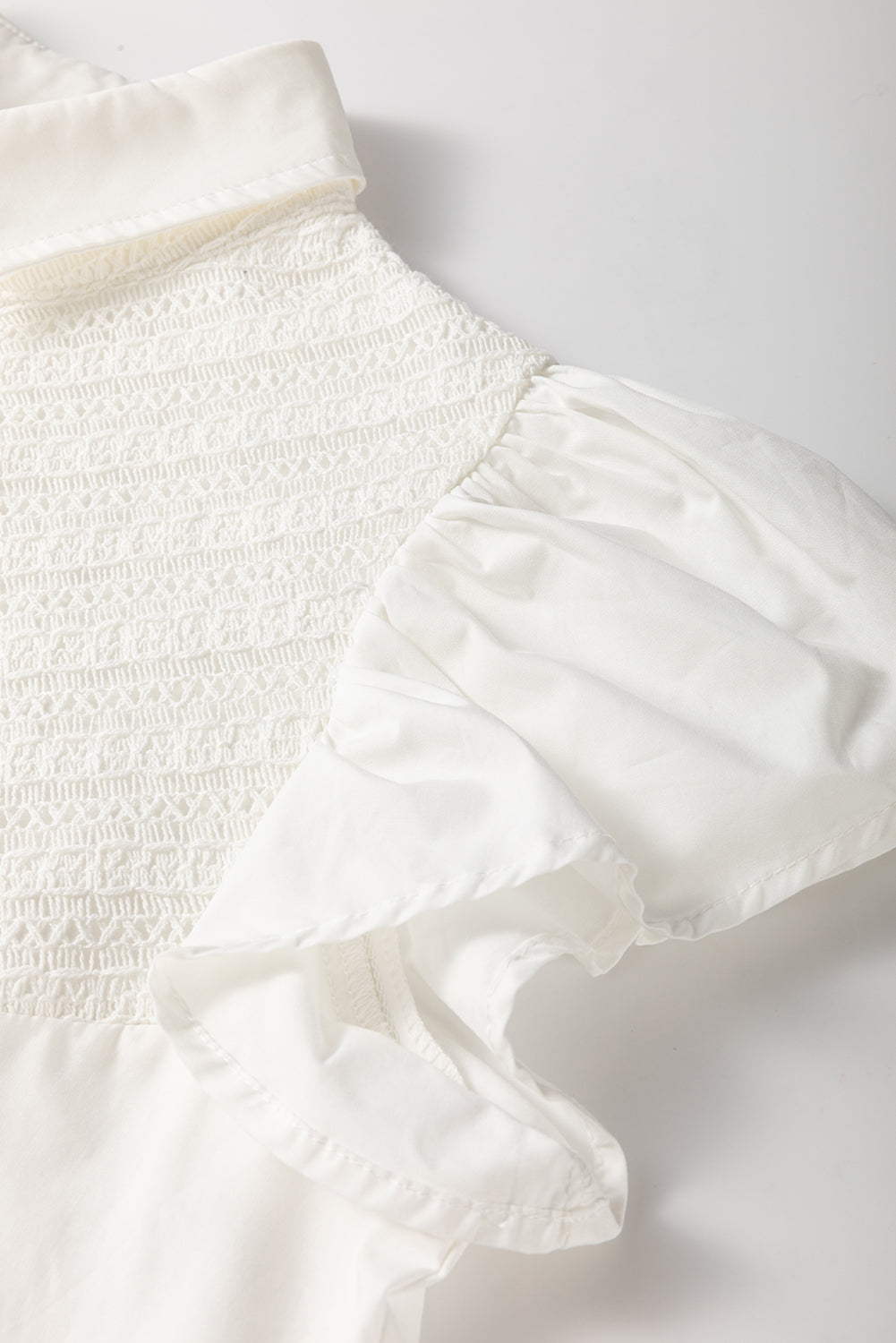 White Crochet Patchwork Ruffle Sleeve Blouse - Blouses