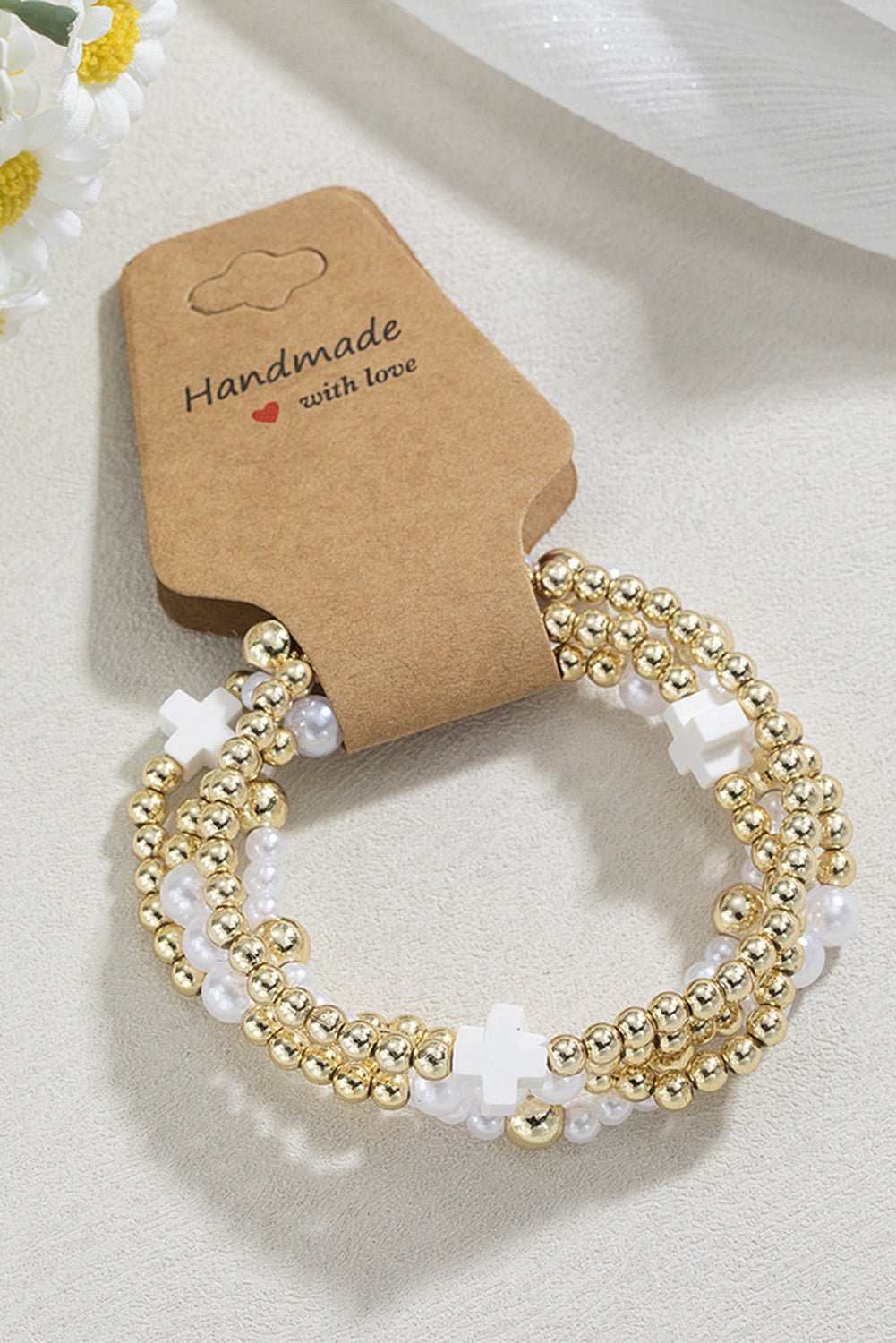 White Cross Beaded Bracelet Set - MAD RUFFI