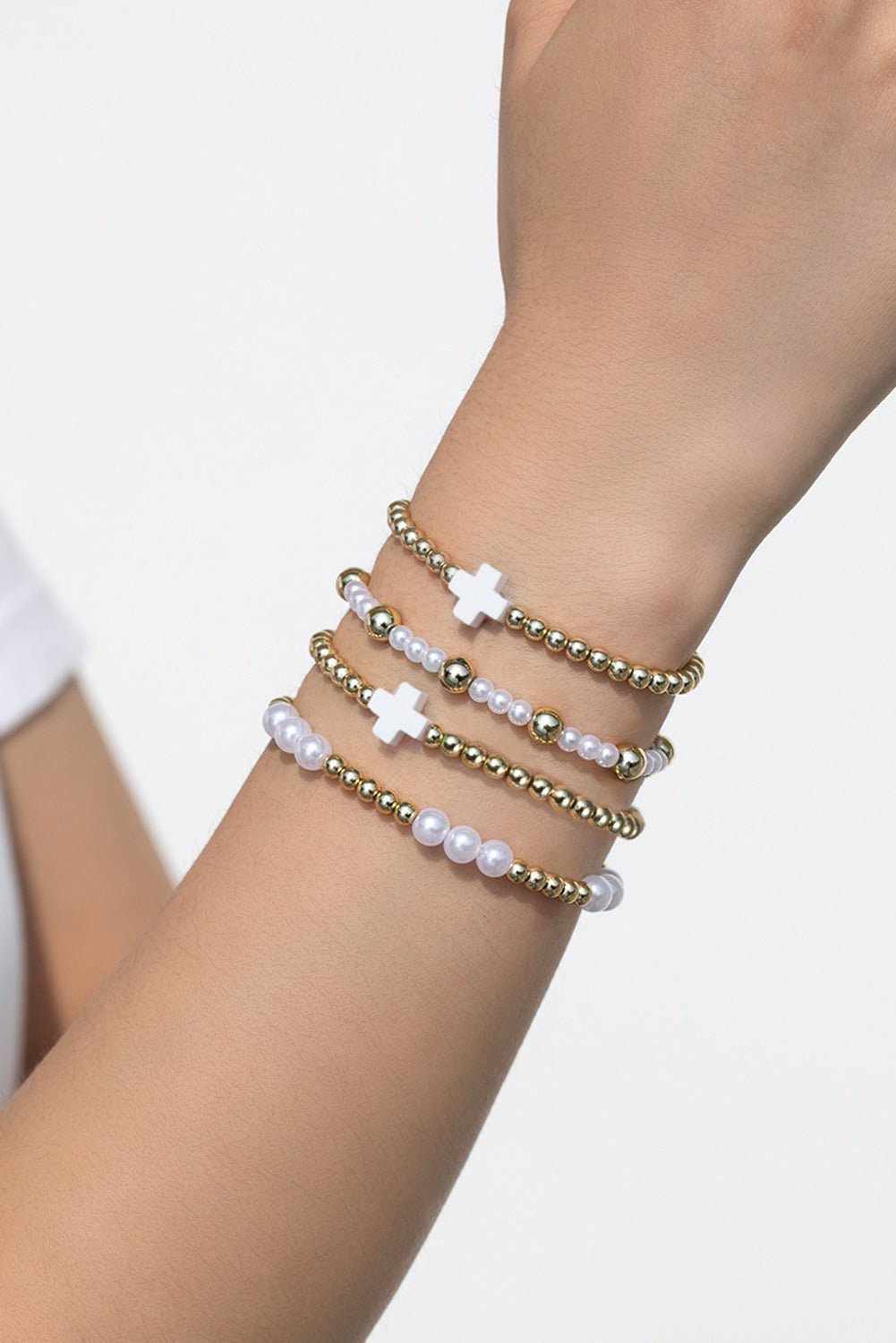 White Cross Beaded Bracelet Set - MAD RUFFI