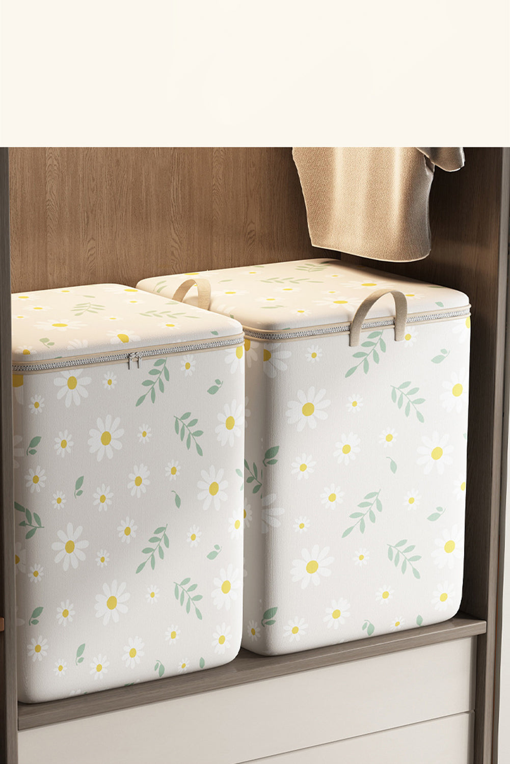 White Daisy Print Wardrobe Large Storage Bag with Lid - MAD RUFFI