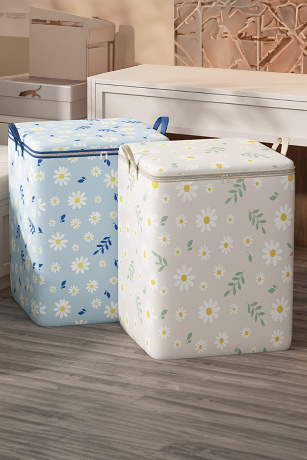 White Daisy Print Wardrobe Large Storage Bag with Lid - MAD RUFFI