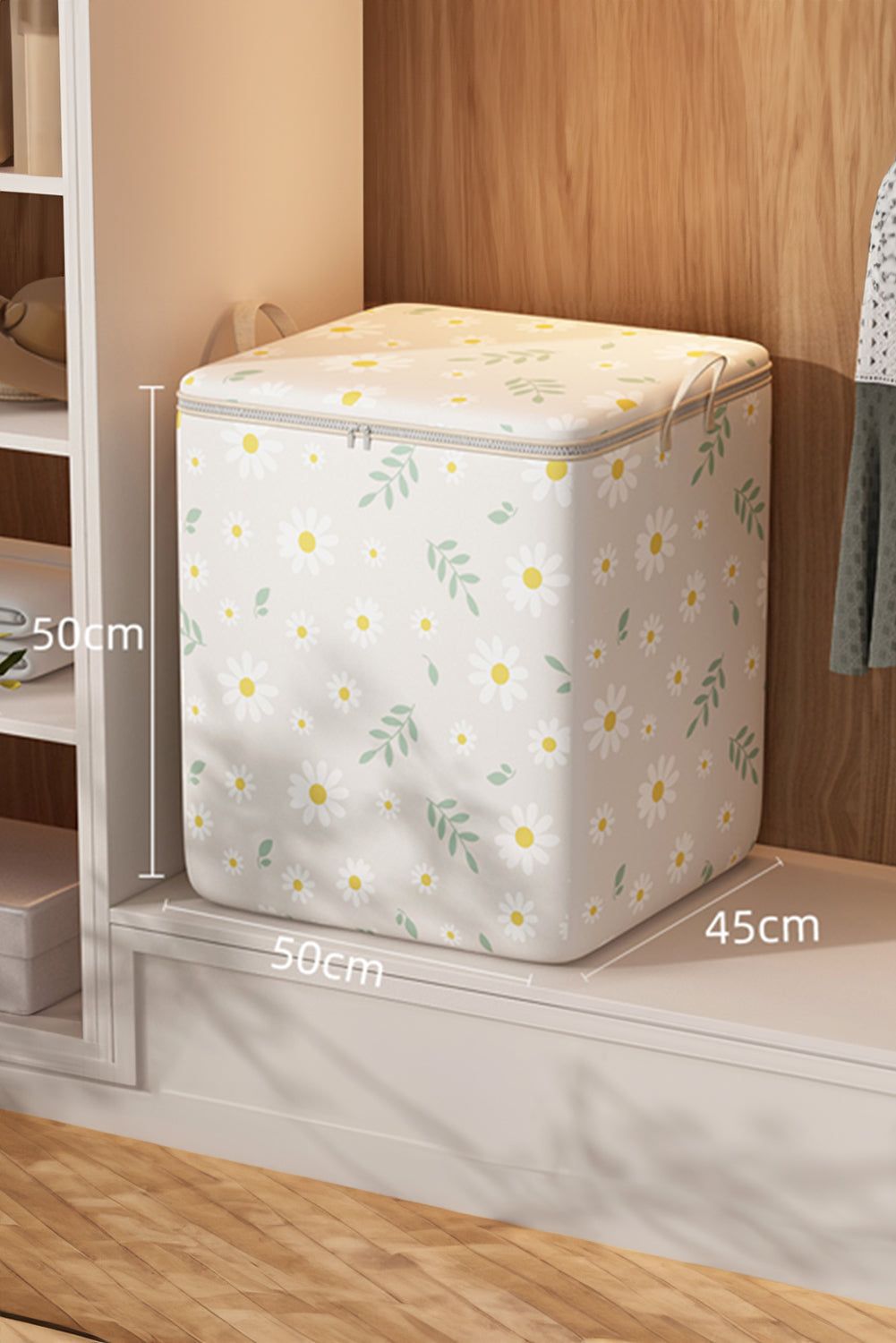 White Daisy Print Wardrobe Large Storage Bag with Lid - MAD RUFFI