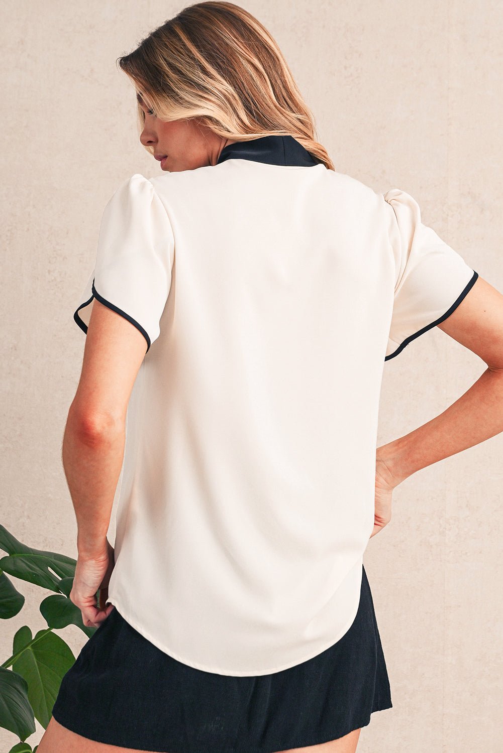 White Elegant Bowknot Neck Tulip Sleeve Blouse - MAD RUFFI