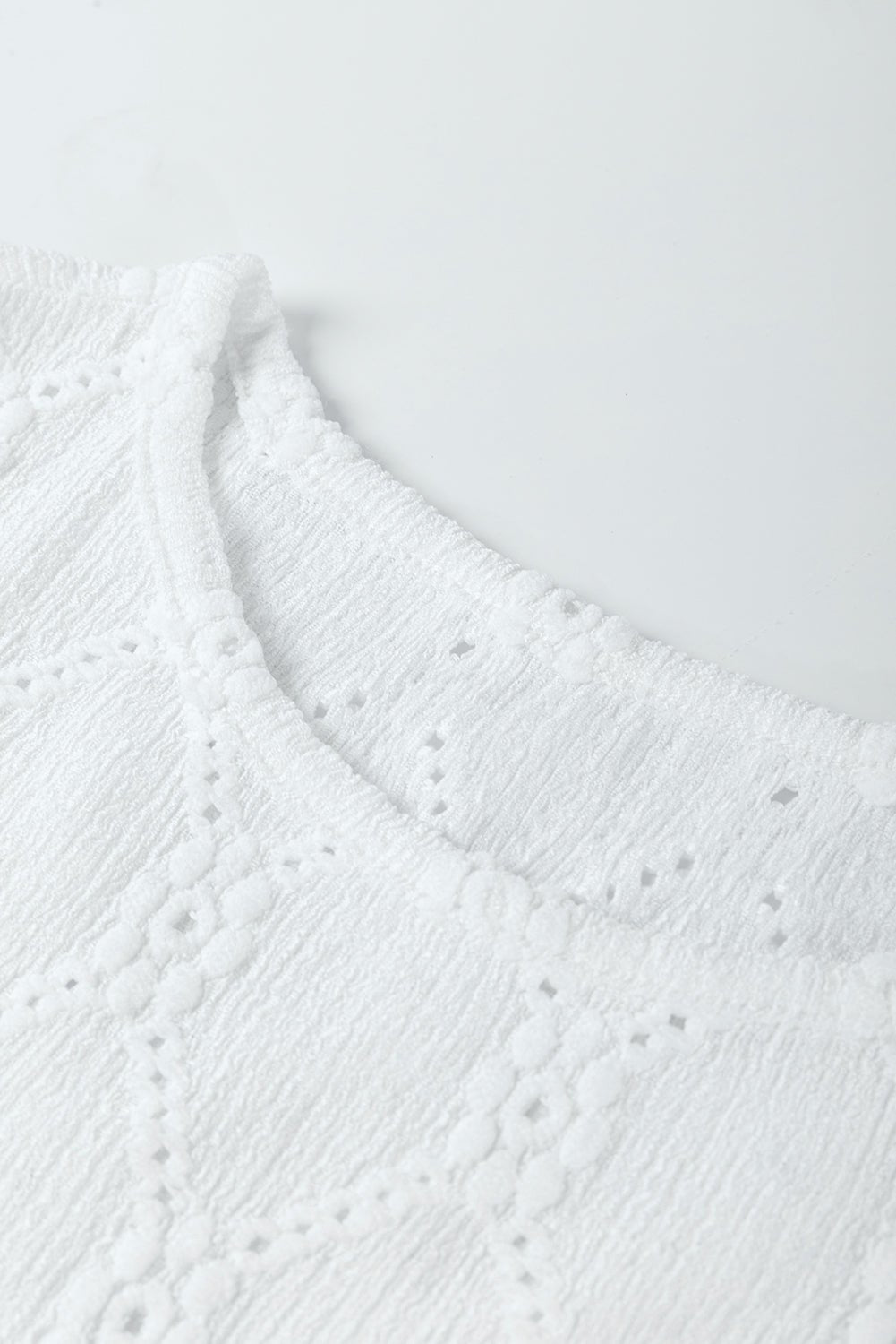 White Embroidered Floral Geometric Button Short Sleeve Top - MAD RUFFI