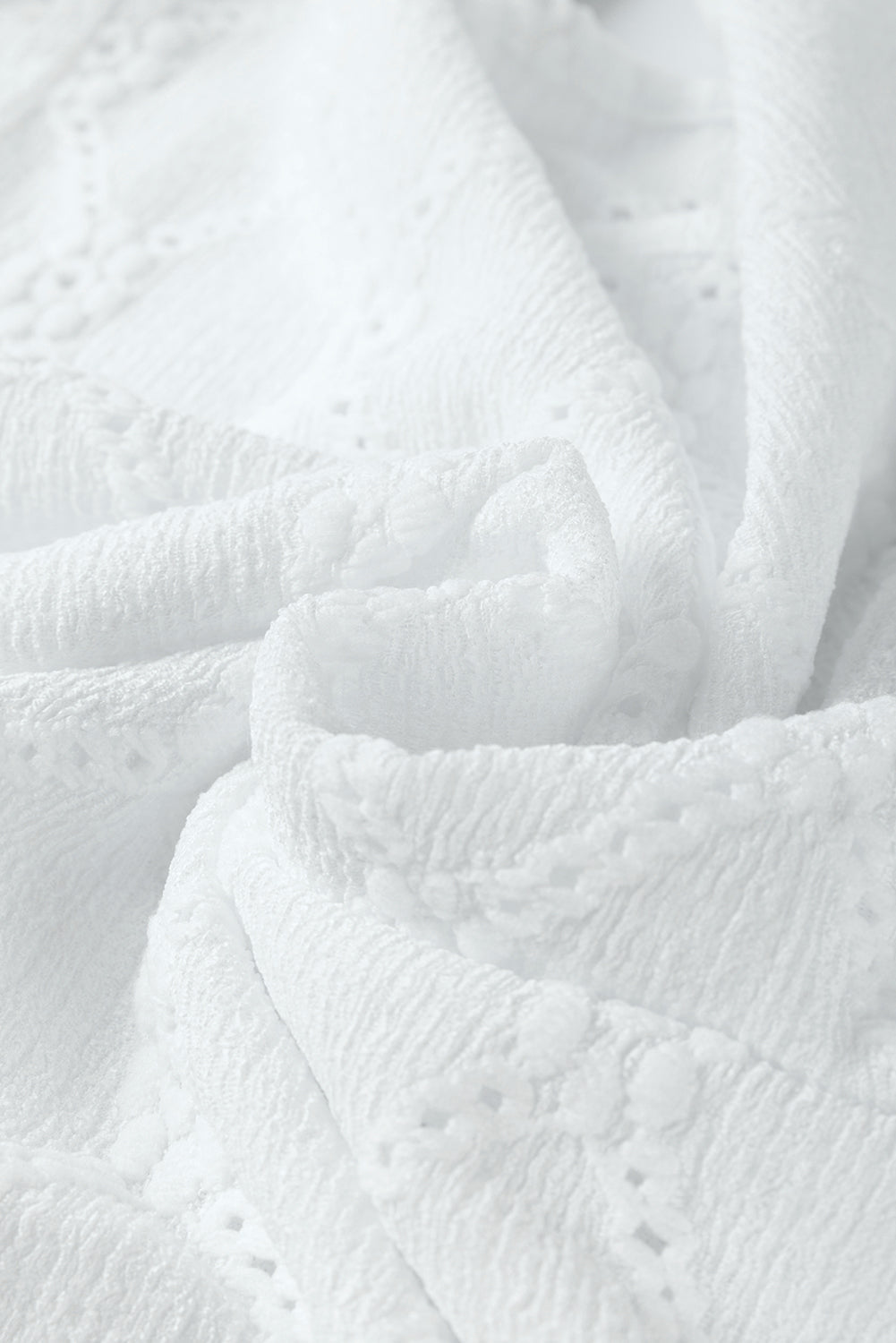 White Embroidered Floral Geometric Button Short Sleeve Top - MAD RUFFI