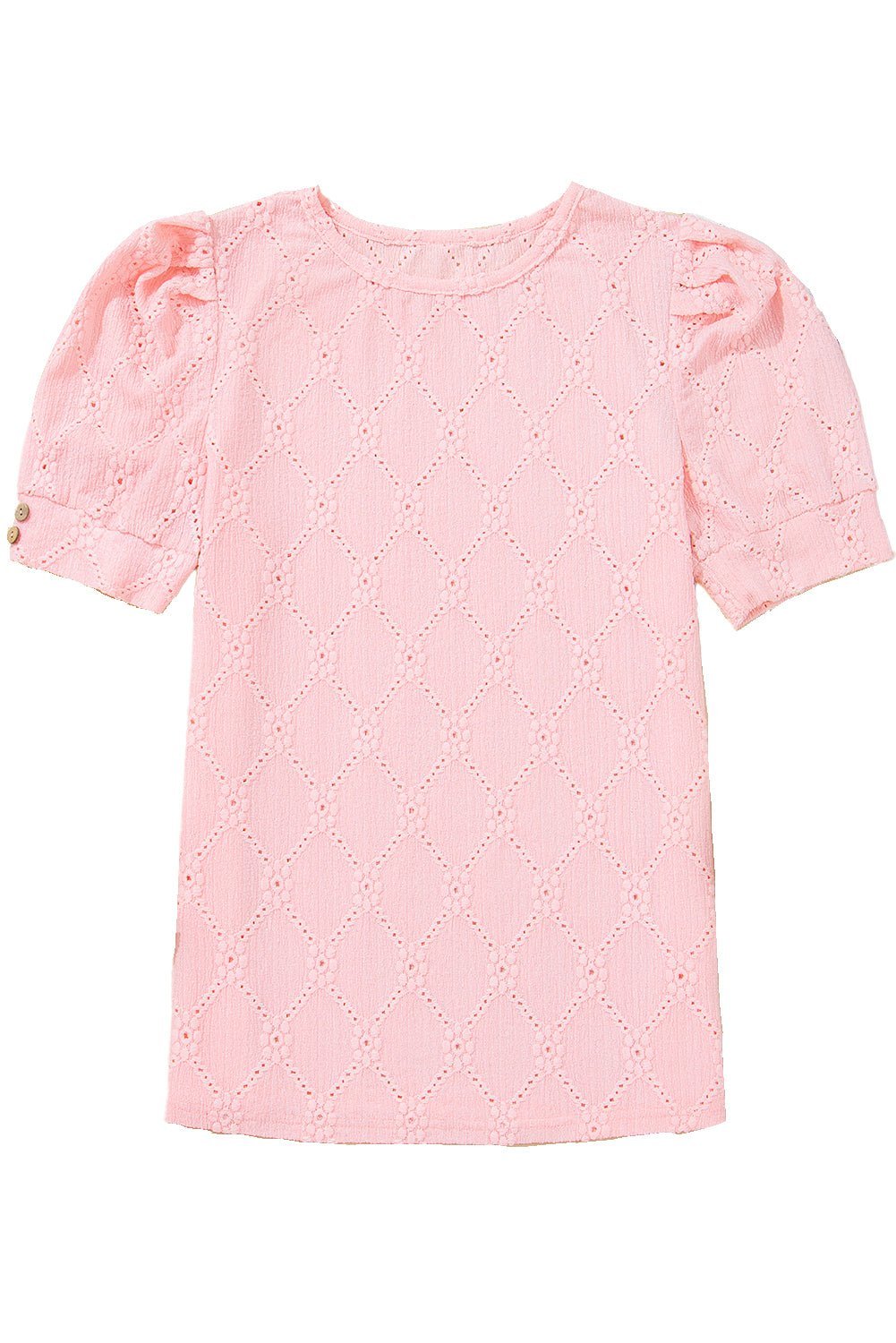 White Embroidered Floral Geometric Button Short Sleeve Top - MAD RUFFI