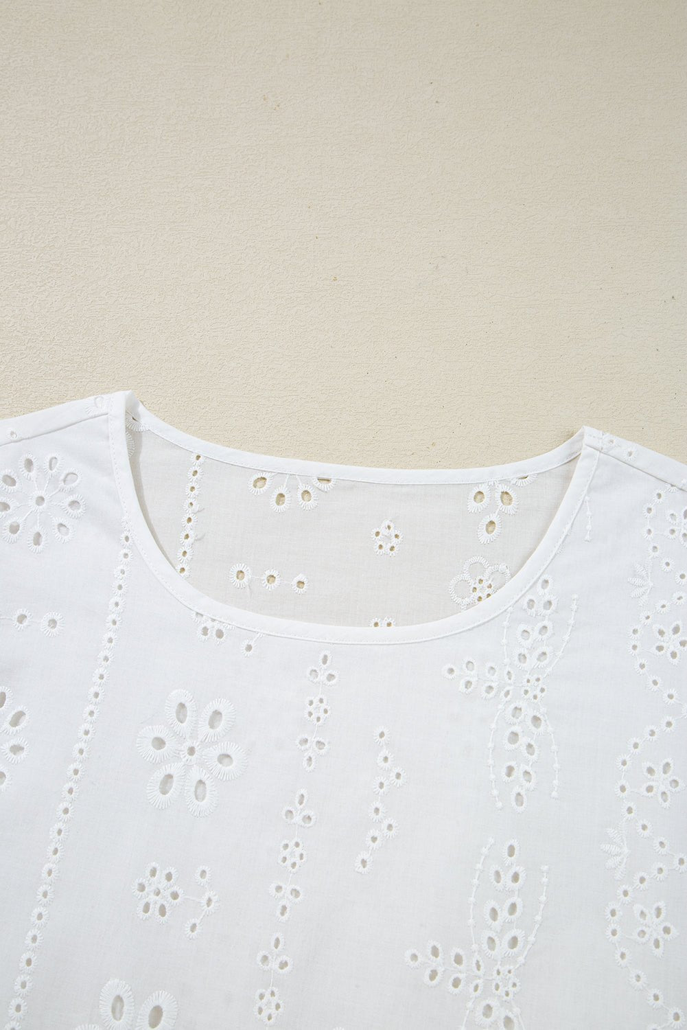 White Eyelet Embroidered Smocked Cuffs Blouse - MAD RUFFI