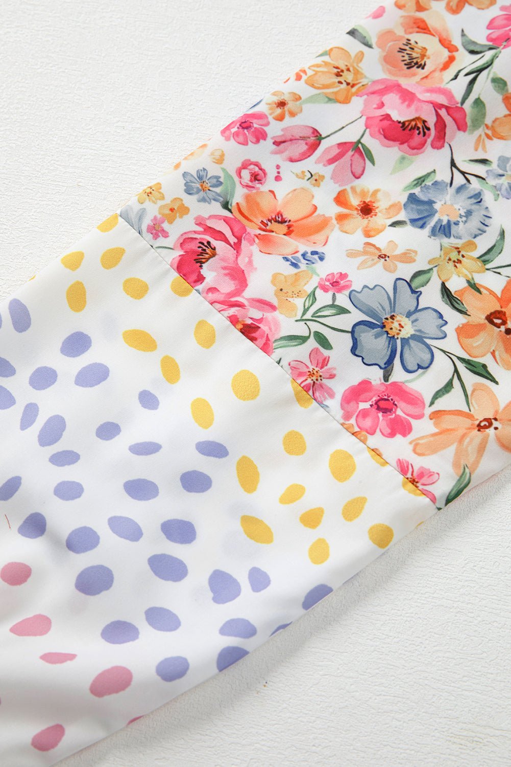 White Floral Dotted Print Patchwork Sleeve High Low Sweatshirt - MAD RUFFI