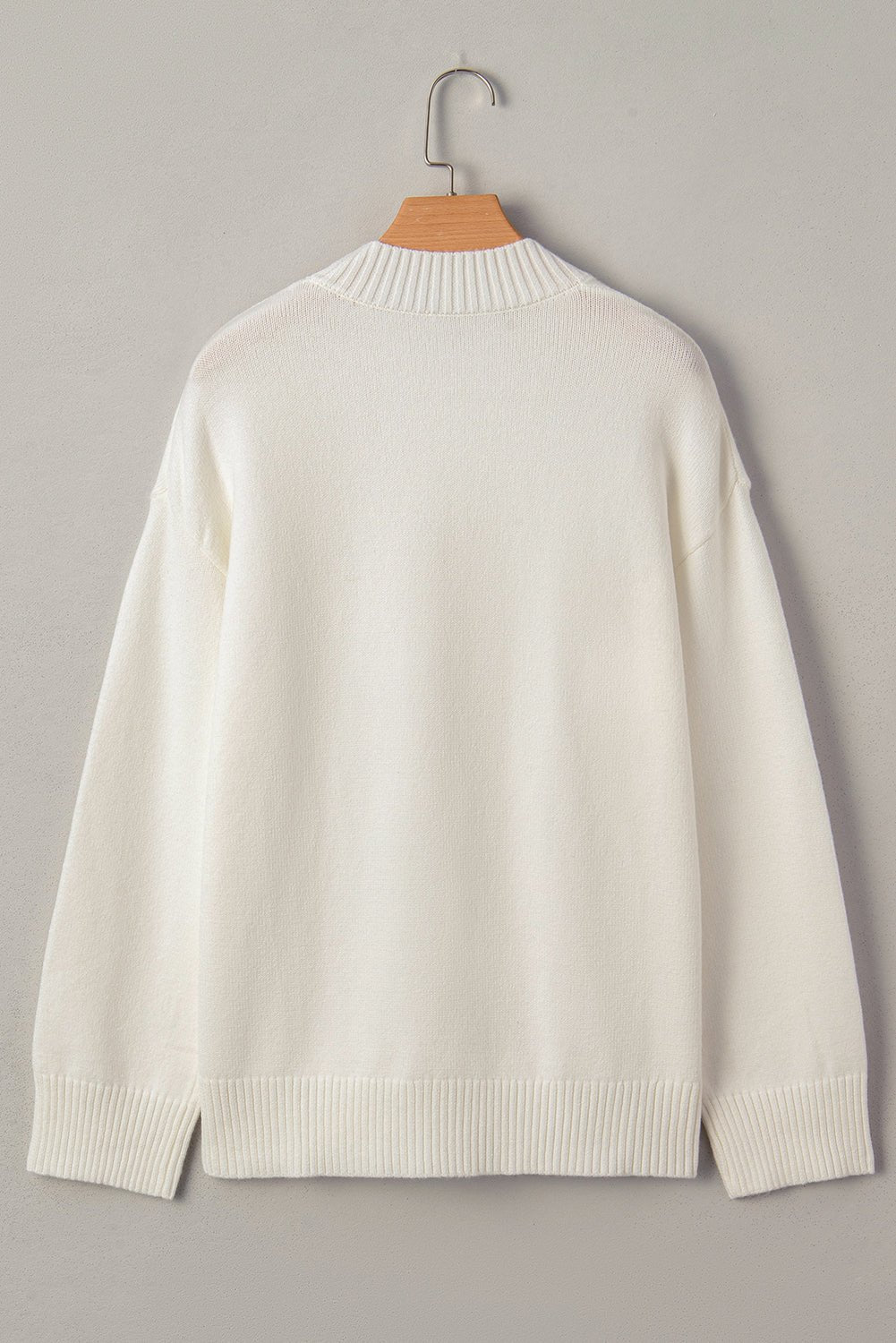 White Floral Embroidered Drop Sleeve Knit Sweater - MAD RUFFI