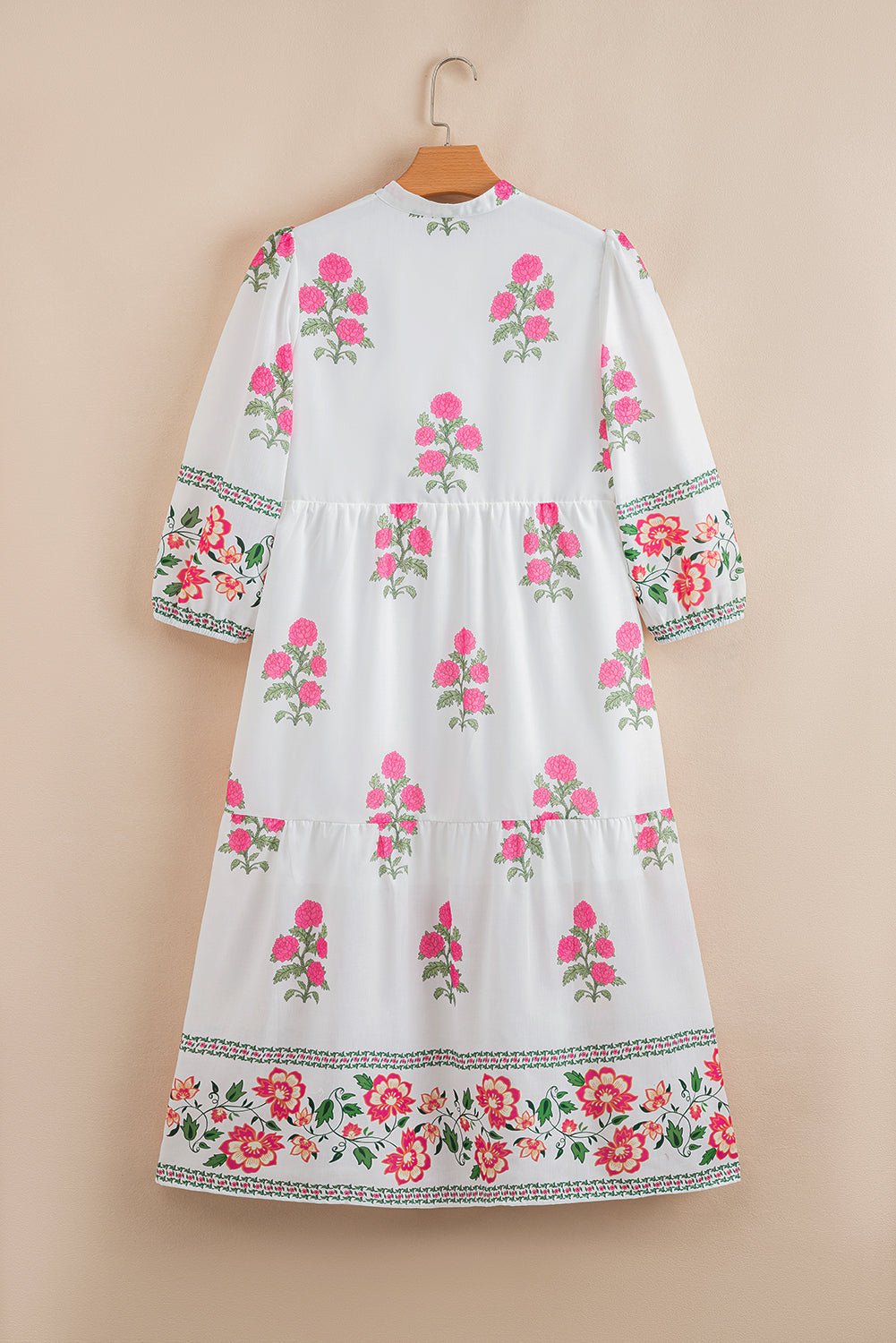 White Floral Print Loose Tiered Maxi Dress - MAD RUFFI