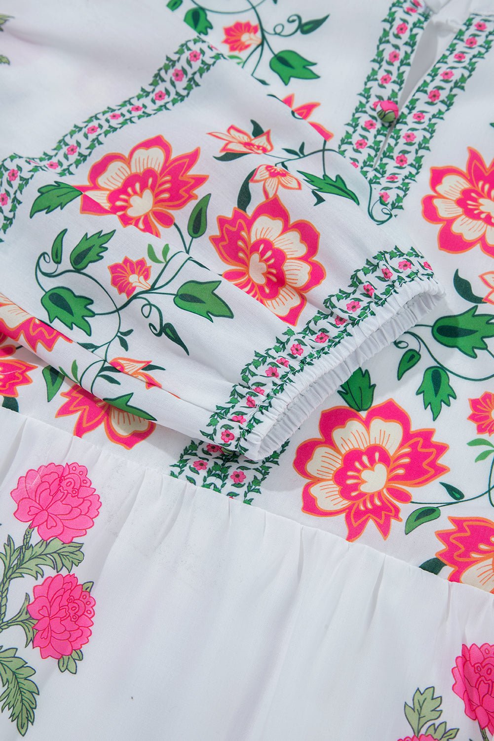 White Floral Print Loose Tiered Maxi Dress - MAD RUFFI