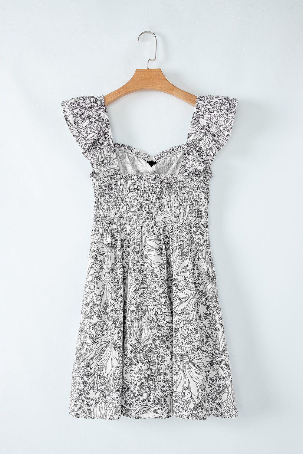 White Floral Print Piping Trim Flutter Sleeve Mini Dress - MAD RUFFI