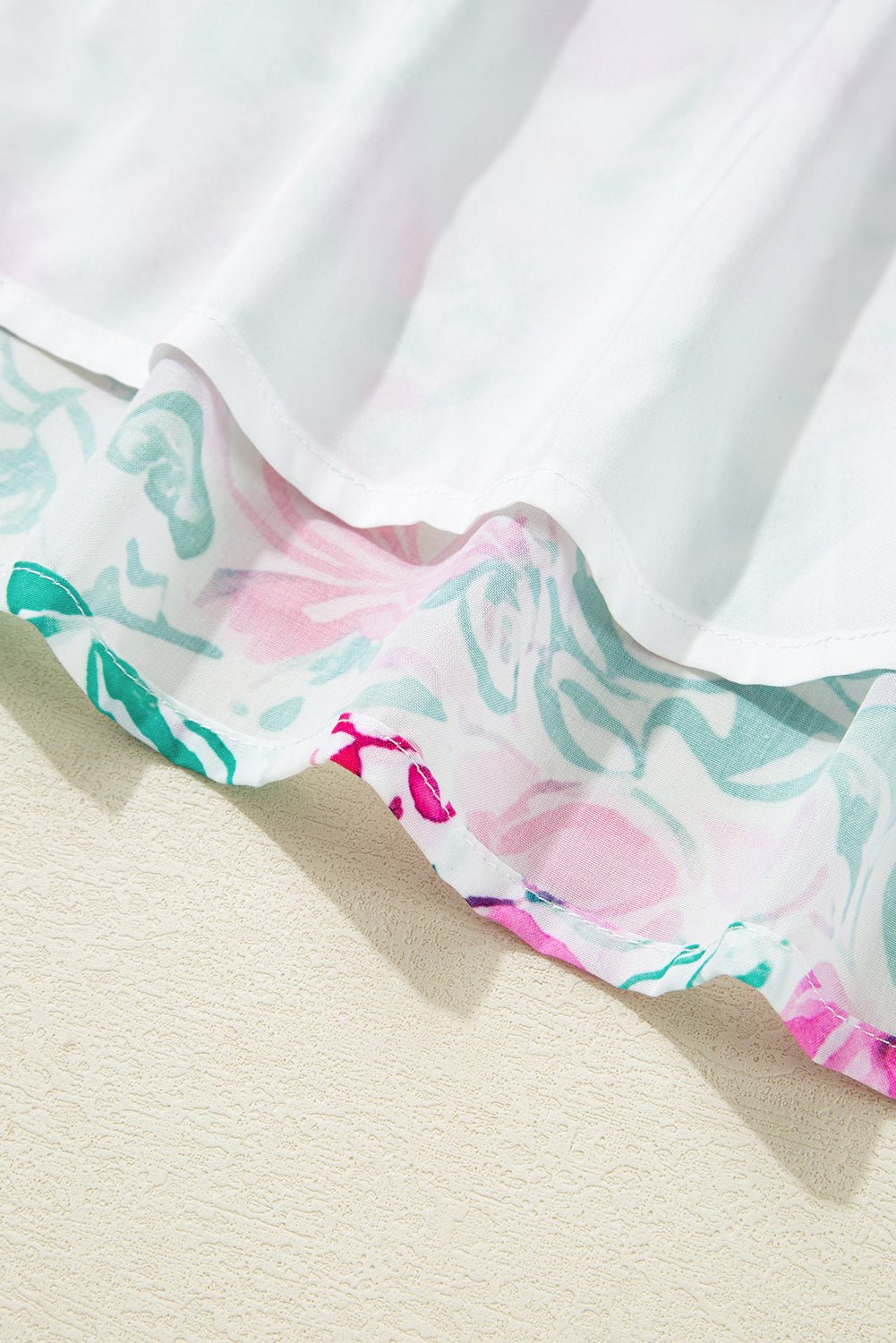 White Floral Print Ric - rac Trim Square Neck Plus Size Mini Dress - MAD RUFFI