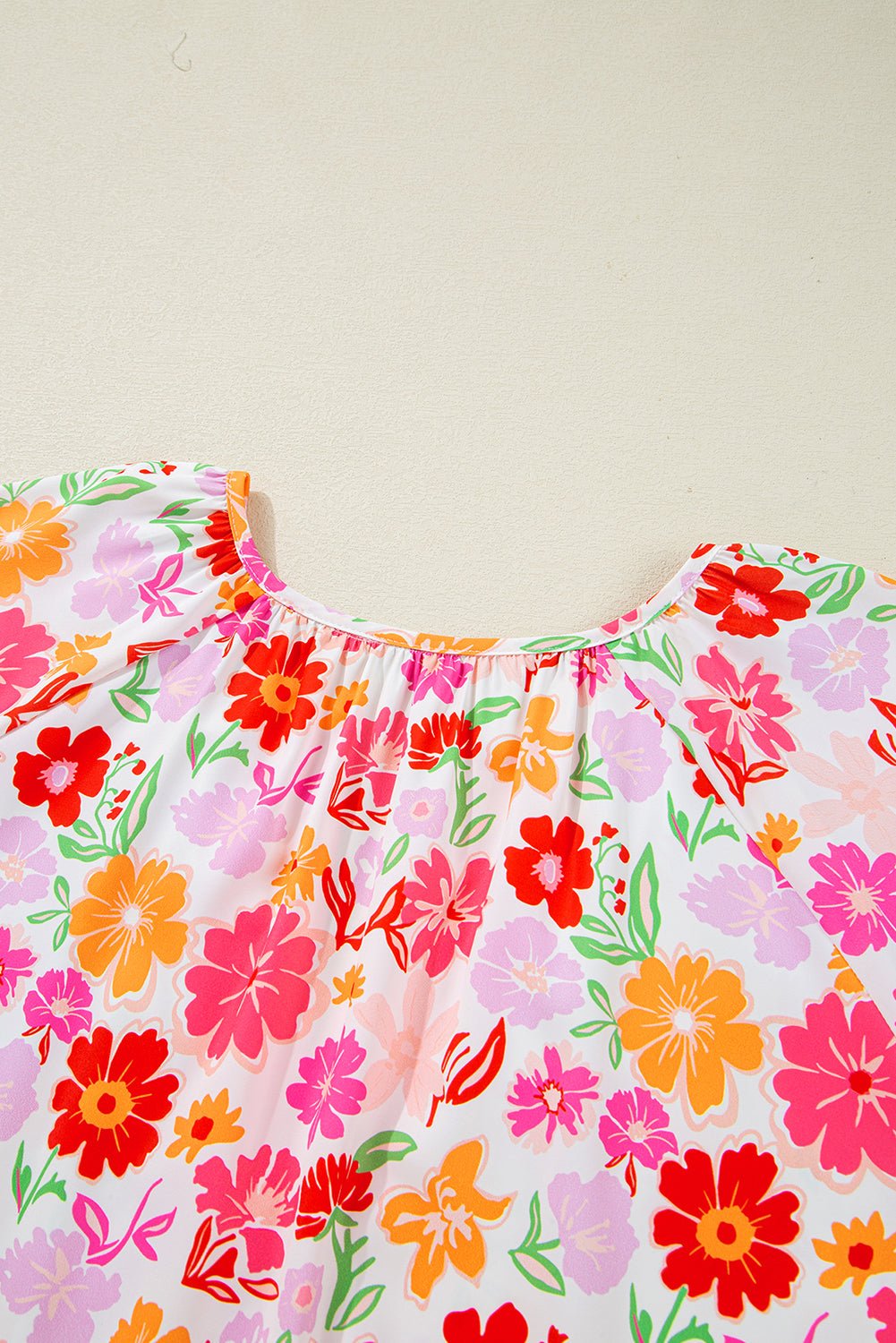 White Floral Print Split V Neck Flounce Sleeve Plus Size Blouse - MAD RUFFI