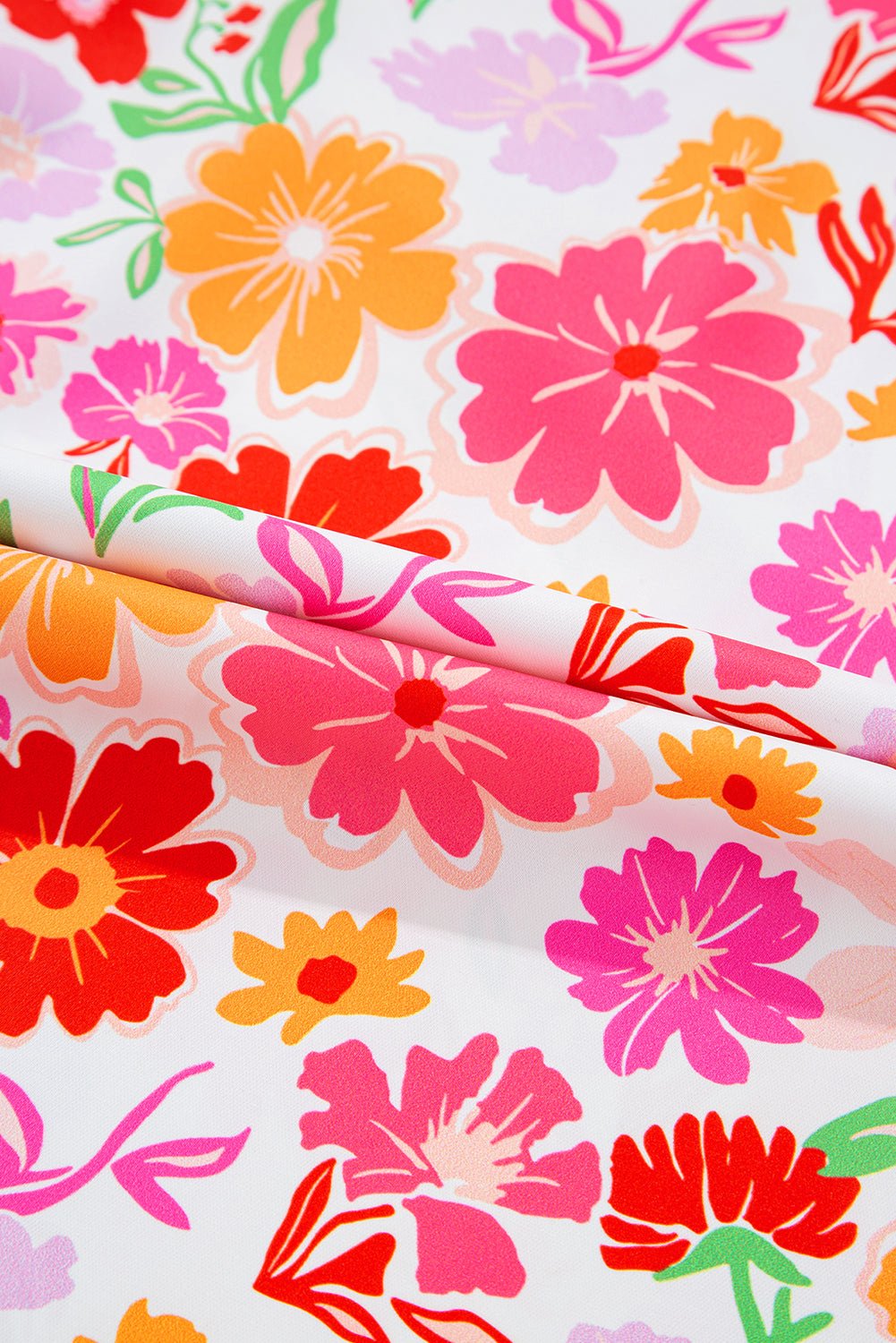 White Floral Print Split V Neck Flounce Sleeve Plus Size Blouse - MAD RUFFI