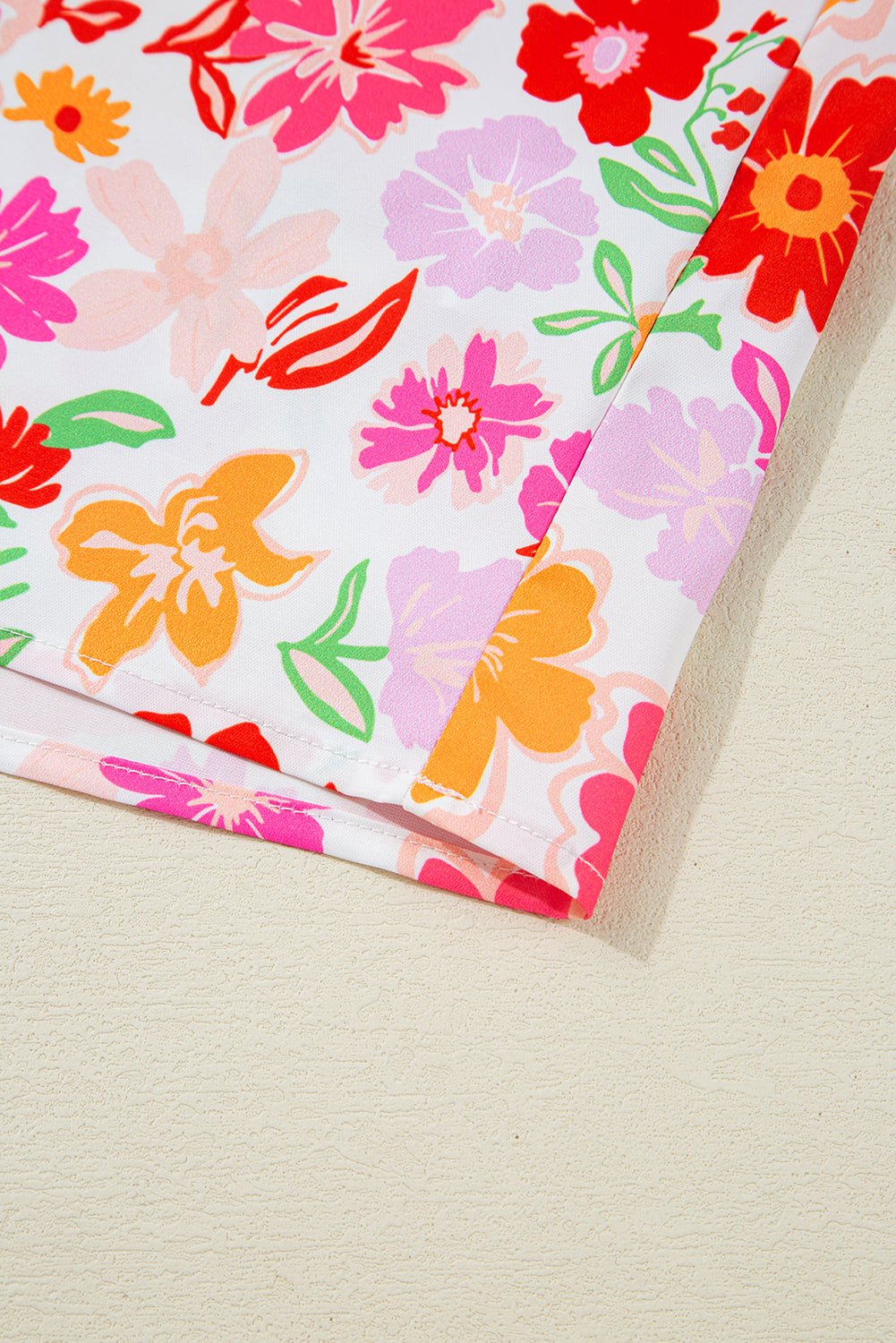 White Floral Print Split V Neck Flounce Sleeve Plus Size Blouse - MAD RUFFI