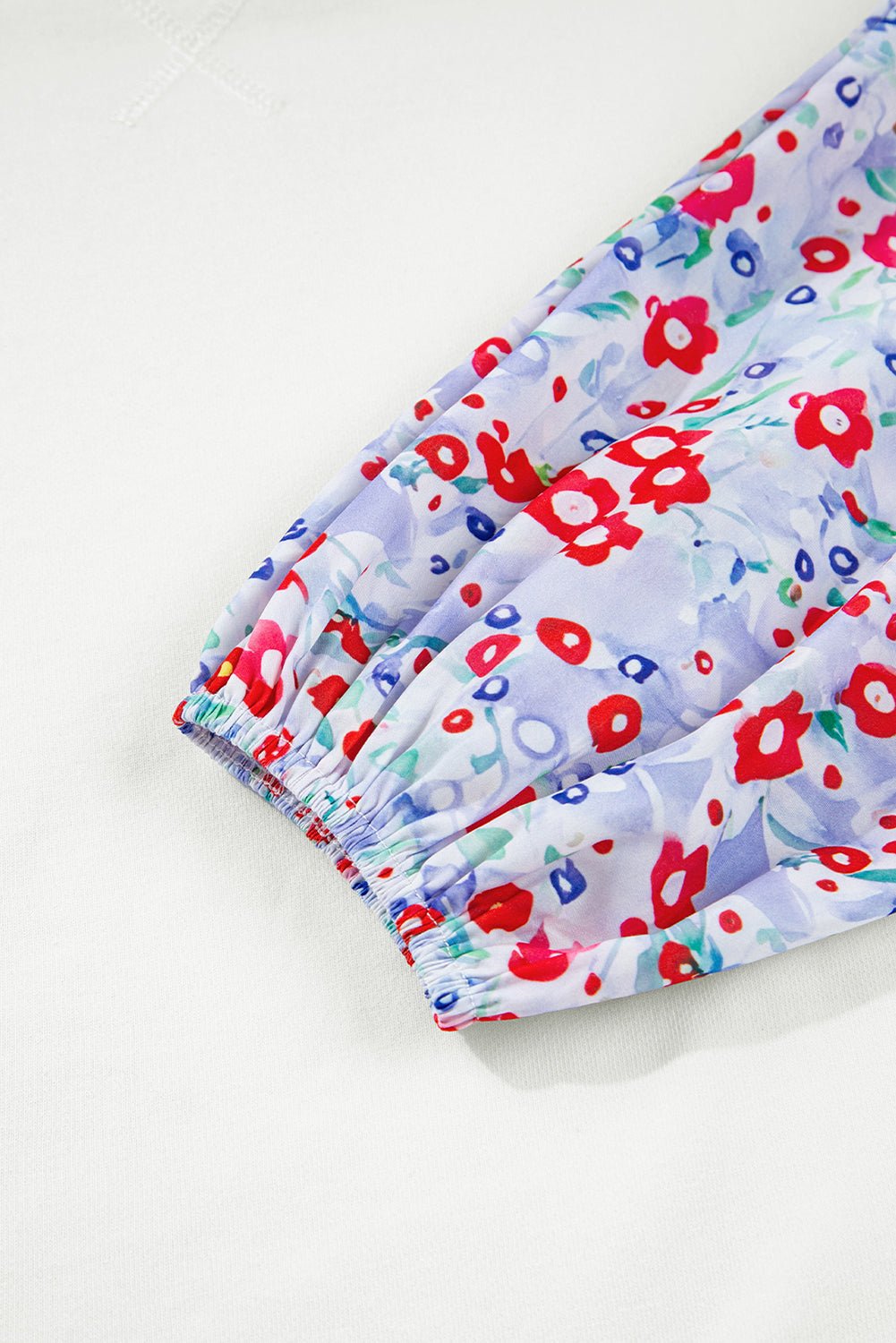 White Floral Ruffle Balloon Sleeve Patchwork Loose Blouse - MAD RUFFI