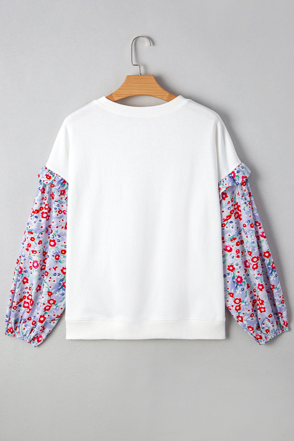 White Floral Ruffle Balloon Sleeve Patchwork Loose Blouse - MAD RUFFI