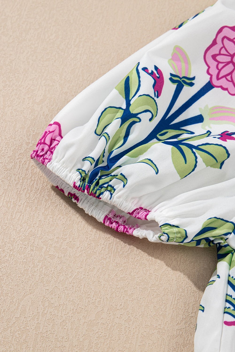 White Floral Ruffle Hem Pop of Color Neckline Dress - MAD RUFFI