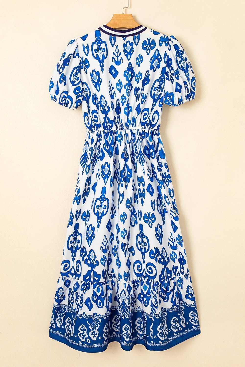 White Floral Ruffle Hem Pop of Color Neckline Dress - MAD RUFFI