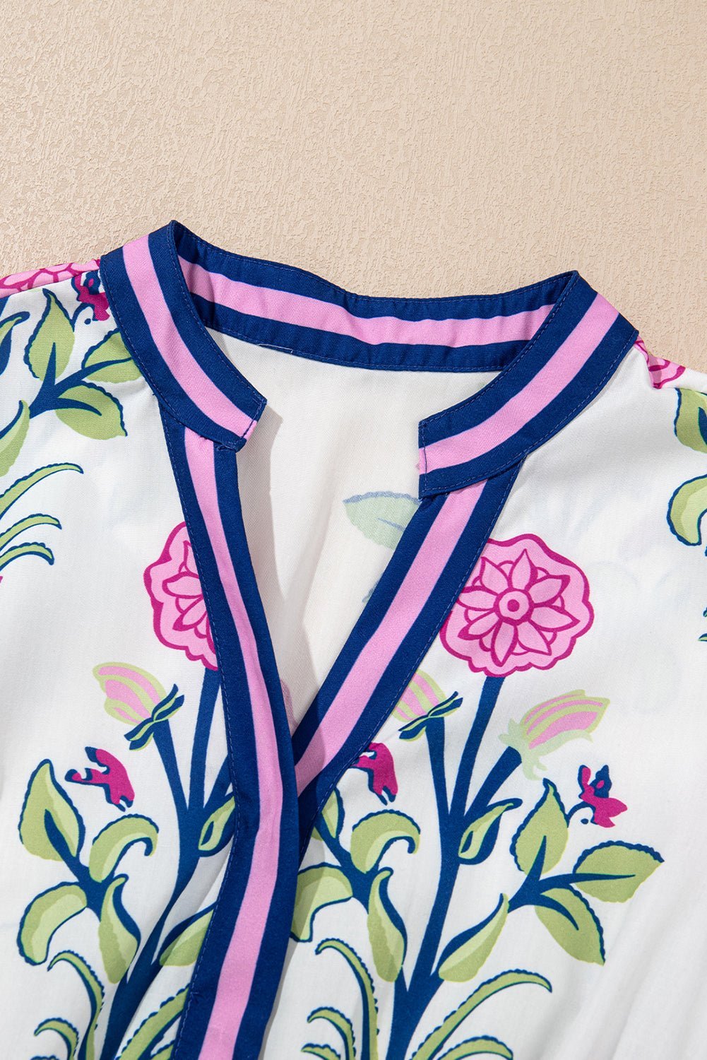 White Floral Ruffle Hem Pop of Color Neckline Dress - MAD RUFFI