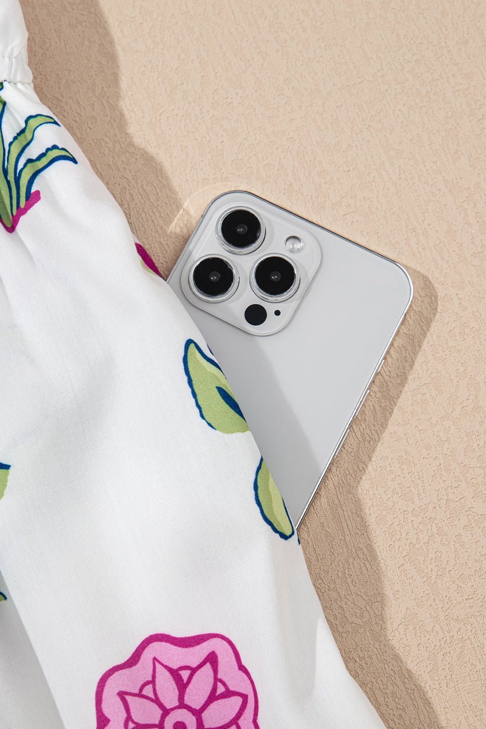 White Floral Ruffle Hem Pop of Color Neckline Dress - MAD RUFFI