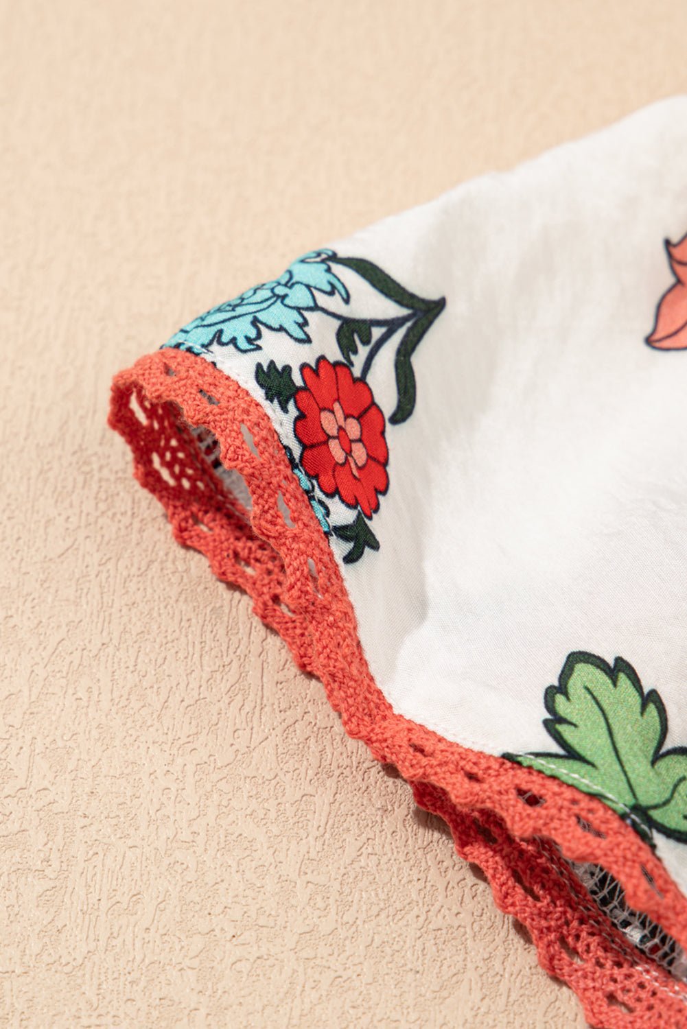 White Floral Tassel Tie V - Neck Lace Trim Ruffle Blouse - MAD RUFFI