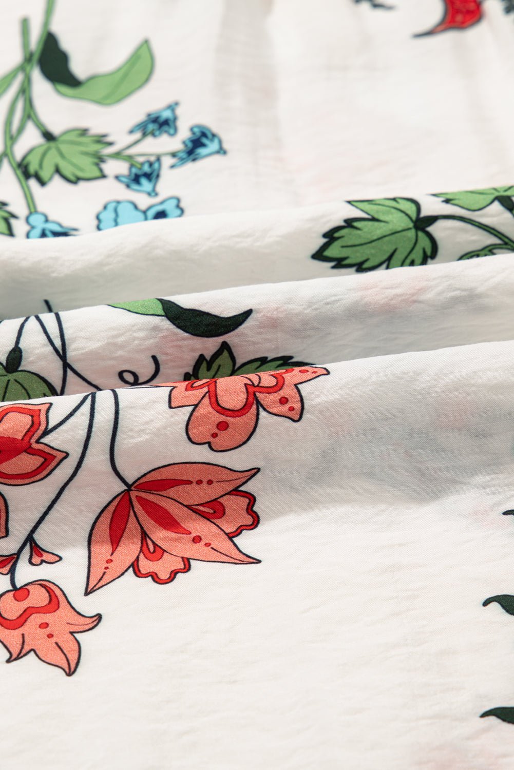 White Floral Tassel Tie V - Neck Lace Trim Ruffle Blouse - MAD RUFFI