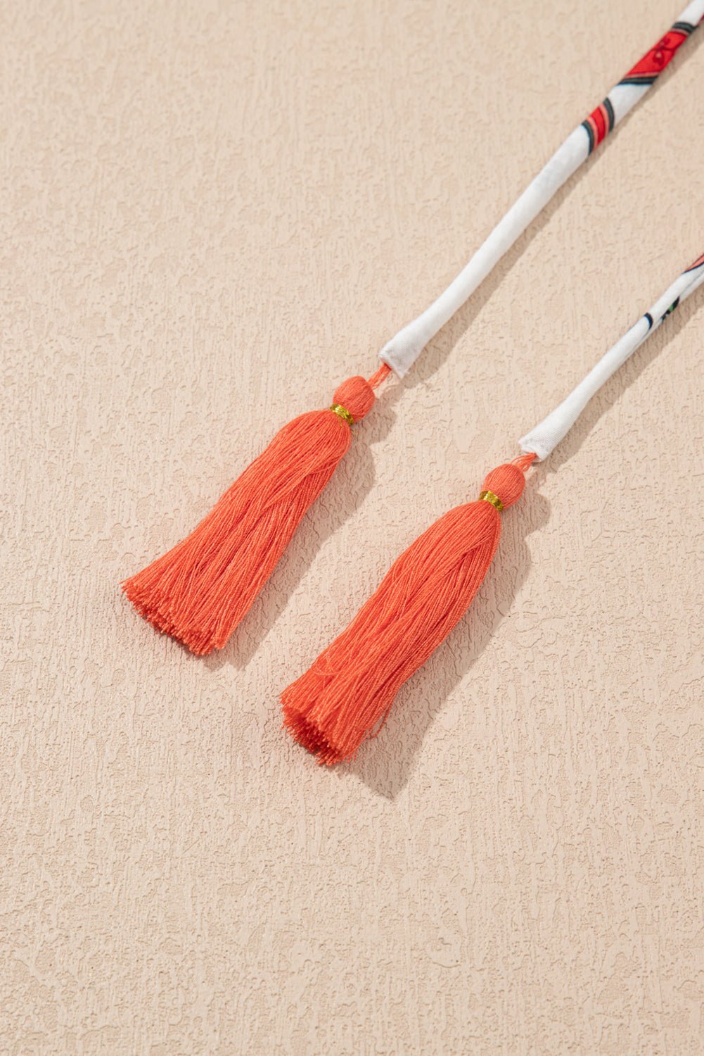 White Floral Tassel Tie V - Neck Lace Trim Ruffle Blouse - MAD RUFFI