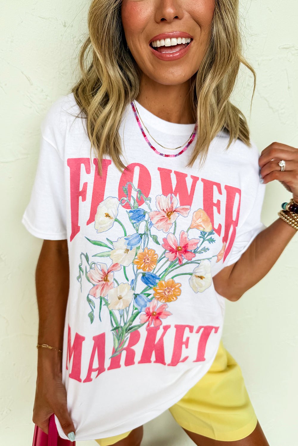 white flower market letter graphic t shirt - MAD RUFFI