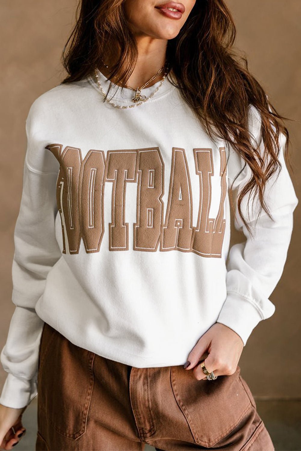 White FOOTBALL Letter Graphic Crew Neck Sweatshirt - MAD RUFFI