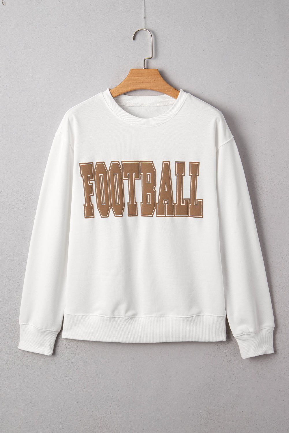 White FOOTBALL Letter Graphic Crew Neck Sweatshirt - MAD RUFFI