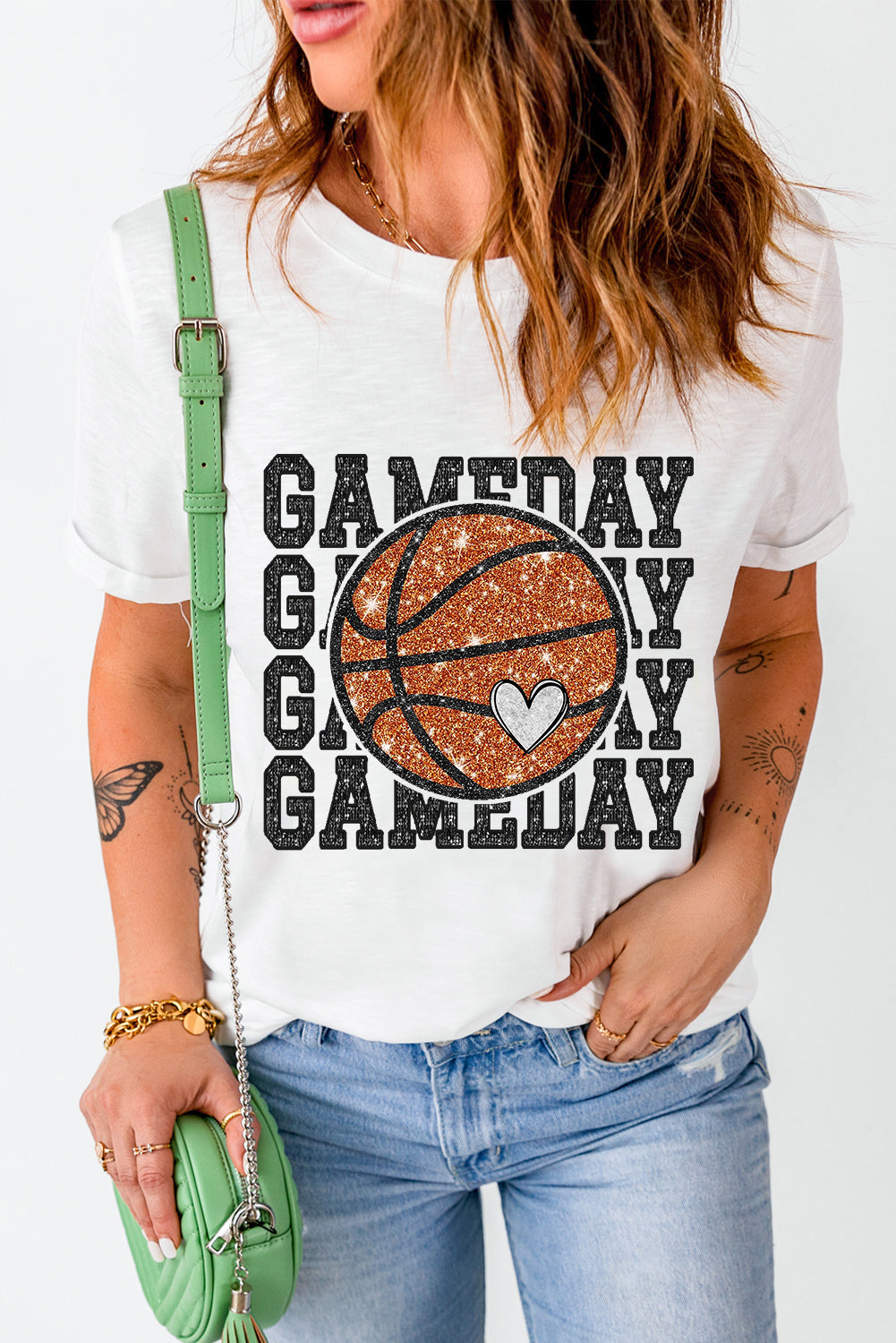 White GAME DAY Rugby Football Heat Transfer Printing Graphic Round Neck T Shirt - MAD RUFFI