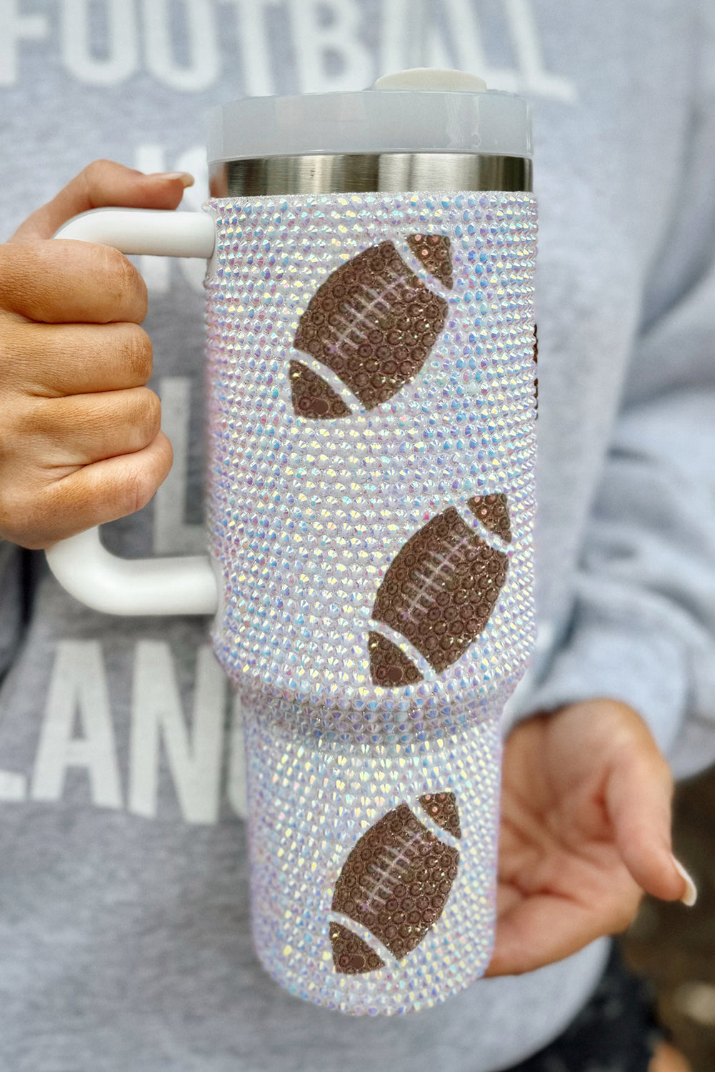 White Game Day Rugby Print 40oz Tumbler - MAD RUFFI