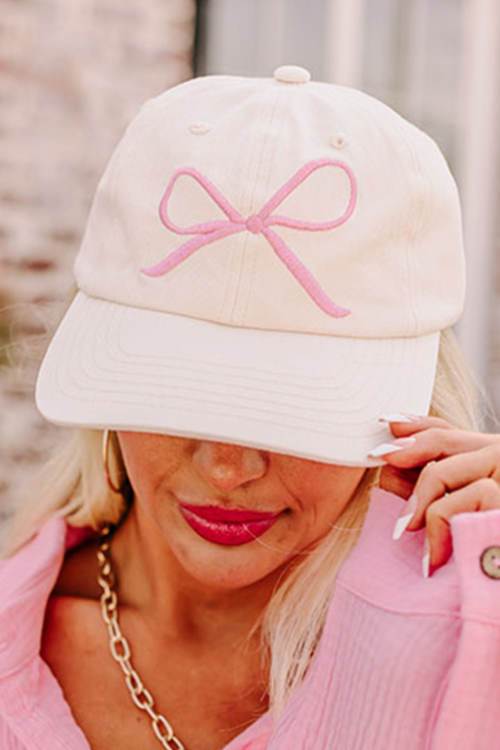 White Girlish Bow Embroidered Baseball Cap - MAD RUFFI