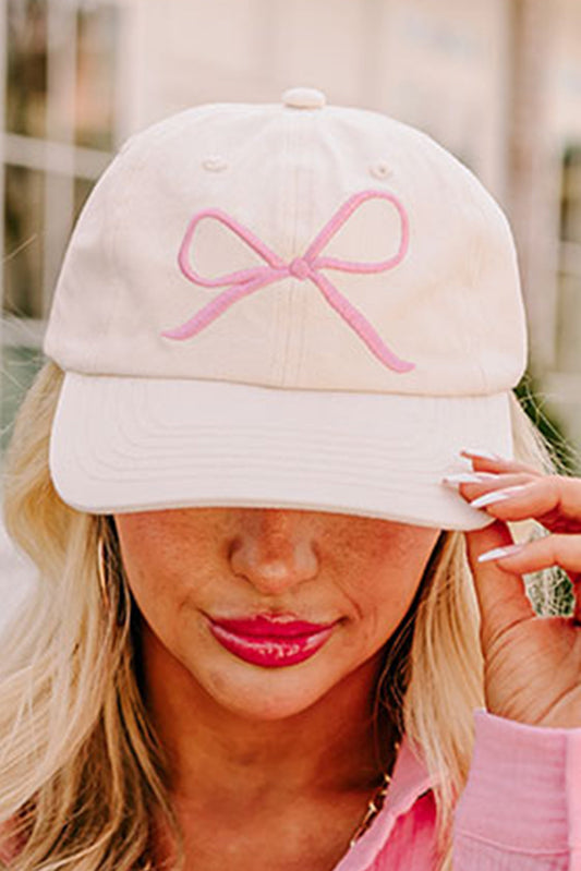 White Girlish Bow Embroidered Baseball Cap - MAD RUFFI