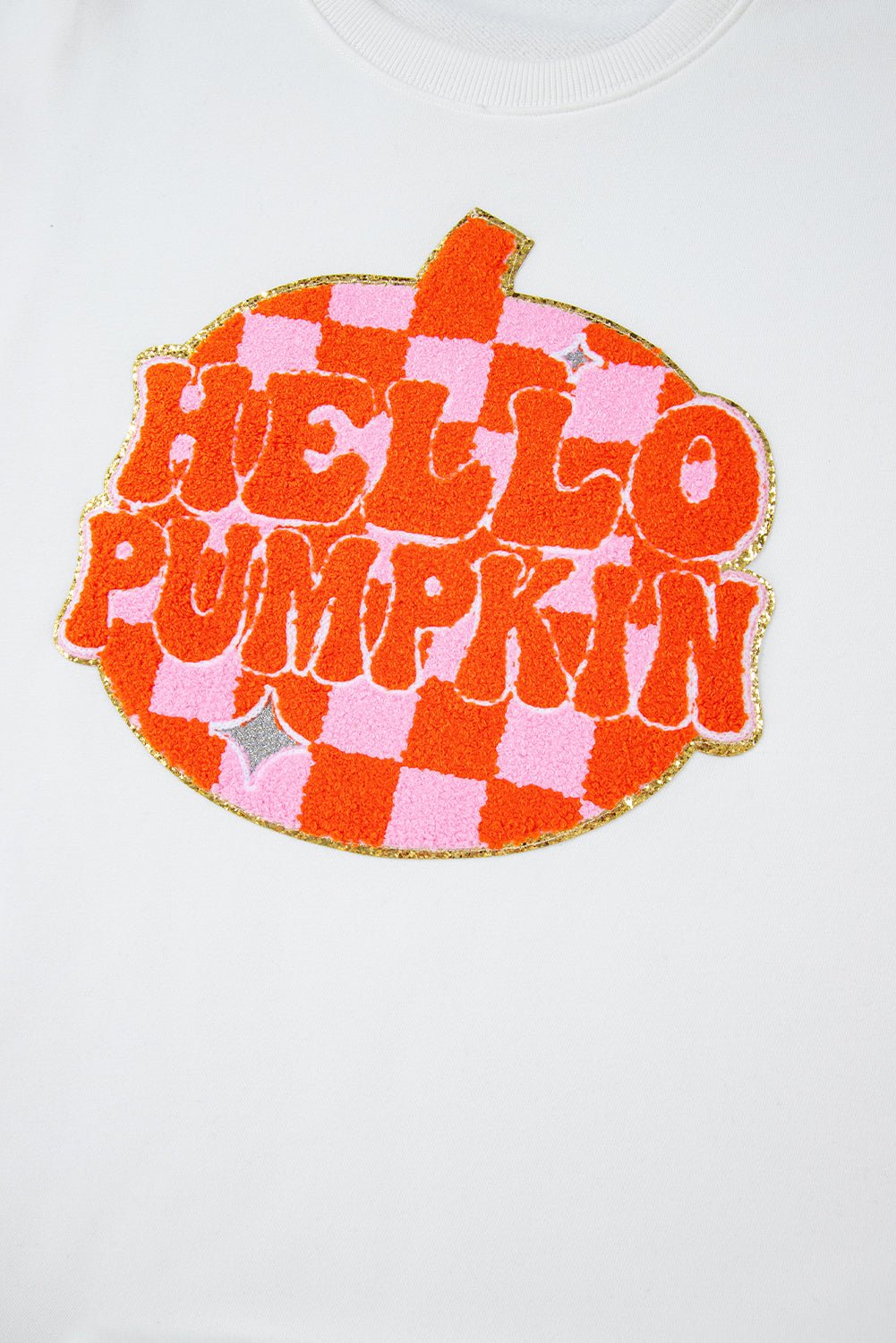 White Halloween Hello Pumpkin Patched Pullover Sweatshirt - MAD RUFFI