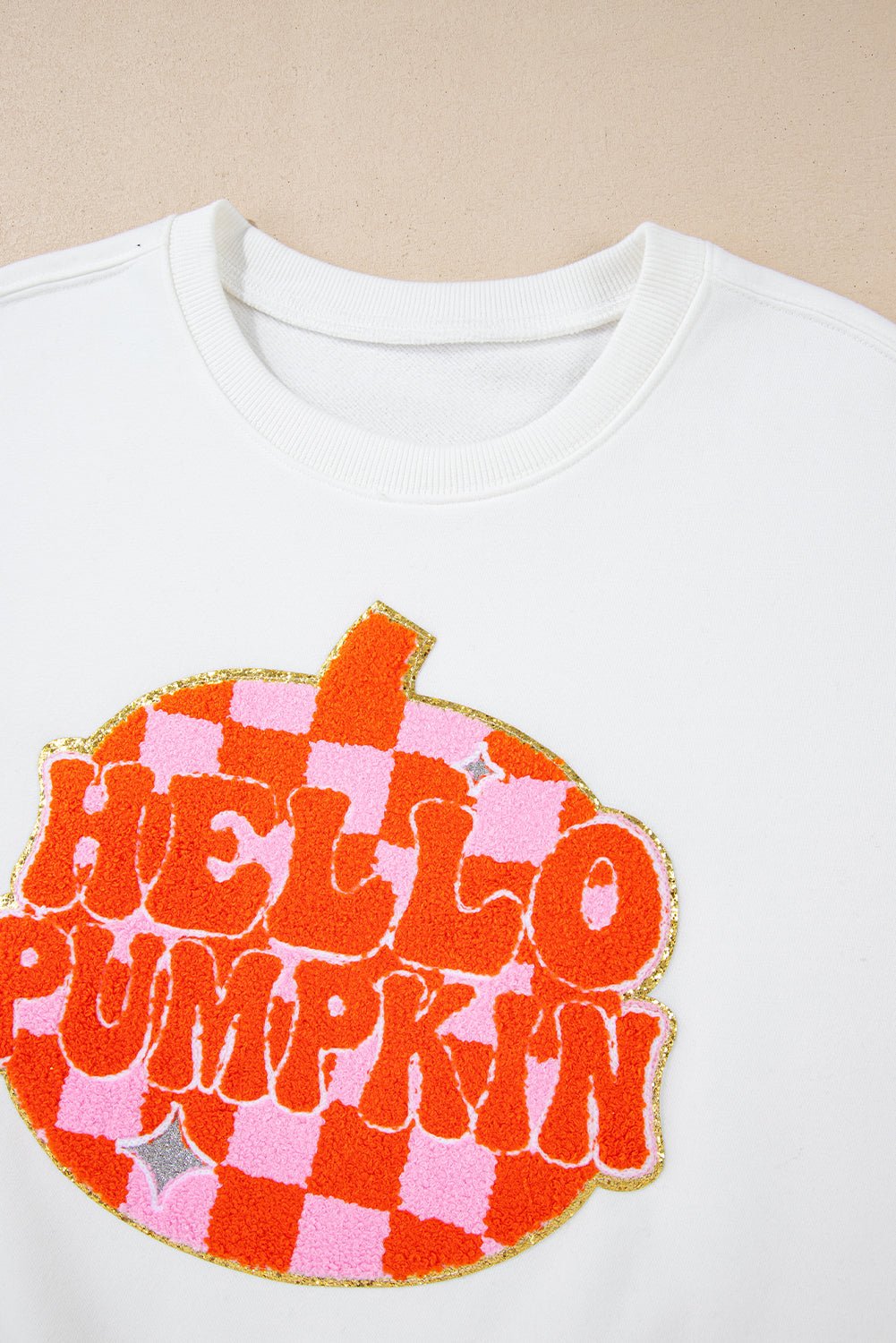 White Halloween Hello Pumpkin Patched Pullover Sweatshirt - MAD RUFFI