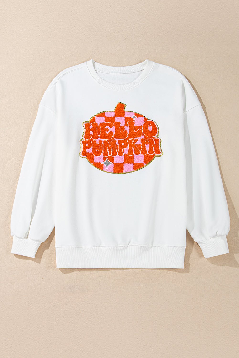 White Halloween Hello Pumpkin Patched Pullover Sweatshirt - MAD RUFFI